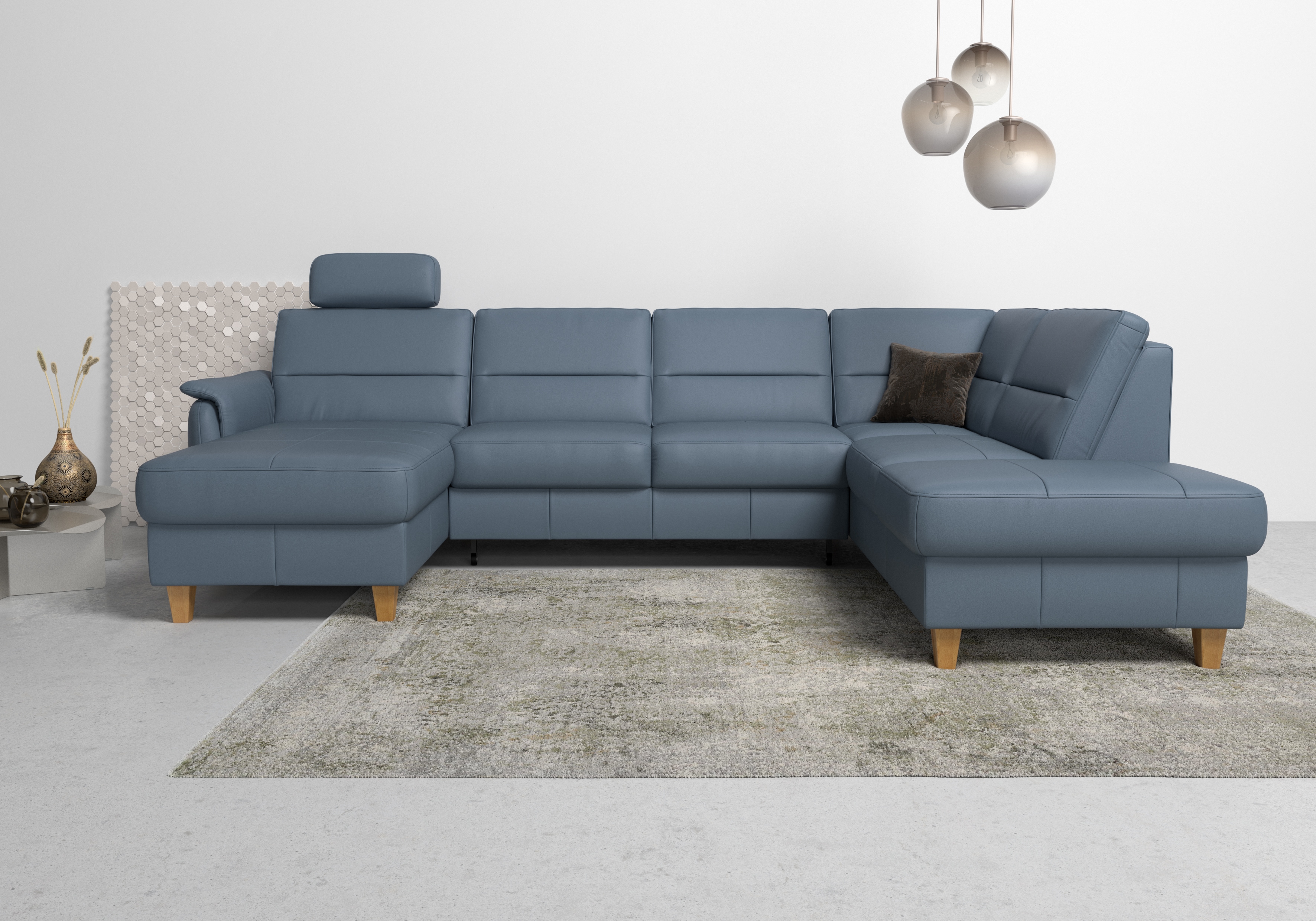 Home affaire Wohnlandschaft "Palmera U-Form, B: 308 cm, große Stoff + Leder Auswahl" mit Schlaffunktion & Bettkasten, Federkern, XXL-Wohnlandschaft