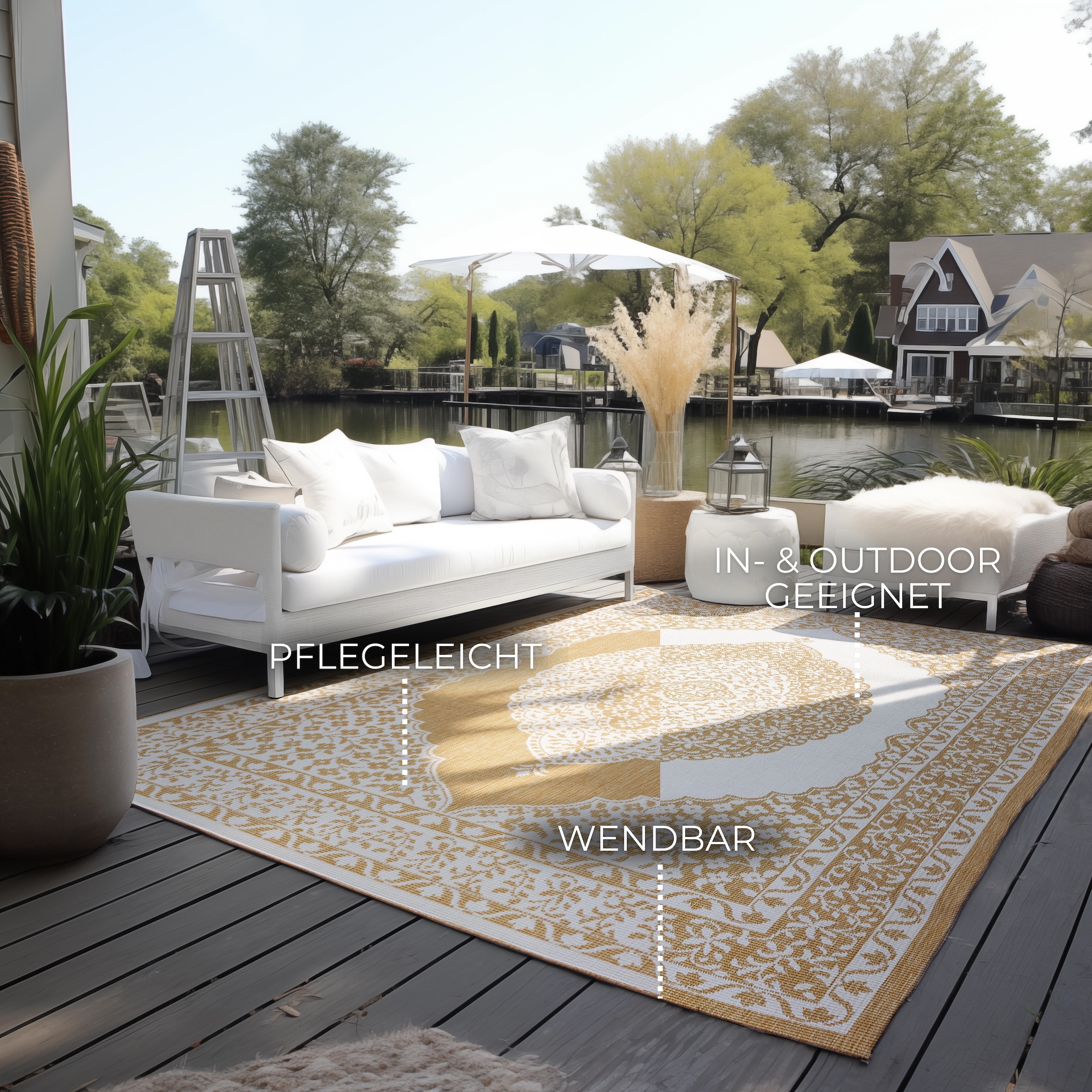 ELLE DECORATION Teppich »Meekly Wendeteppich«, rechteckig, 5 mm Höhe, Flachgewebe, In-& Outdoor, Modern, beidseitig, Balkon, Wohnzimmer