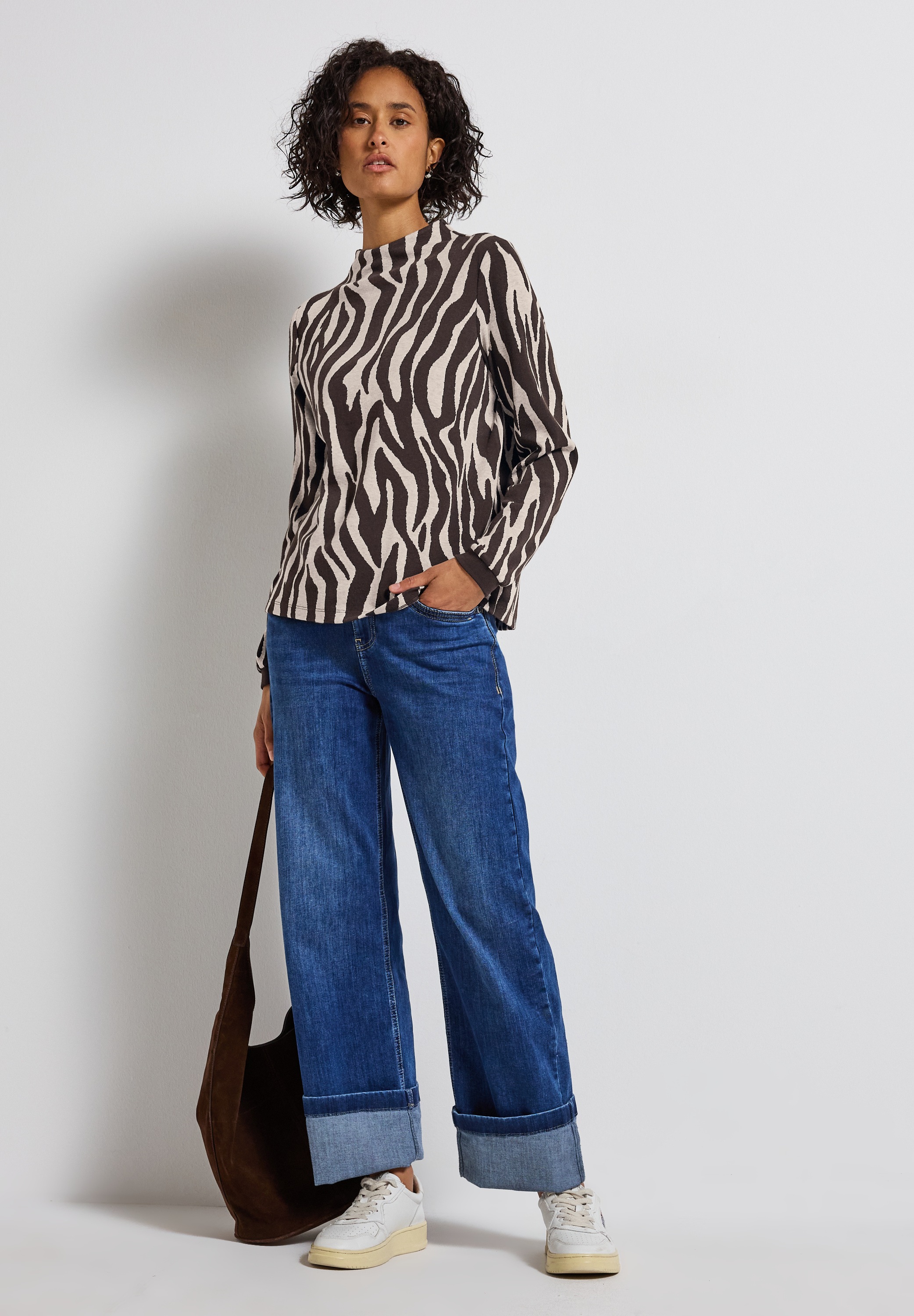 STREET ONE Rundhalspullover, mit Zebra Print, Animal Print