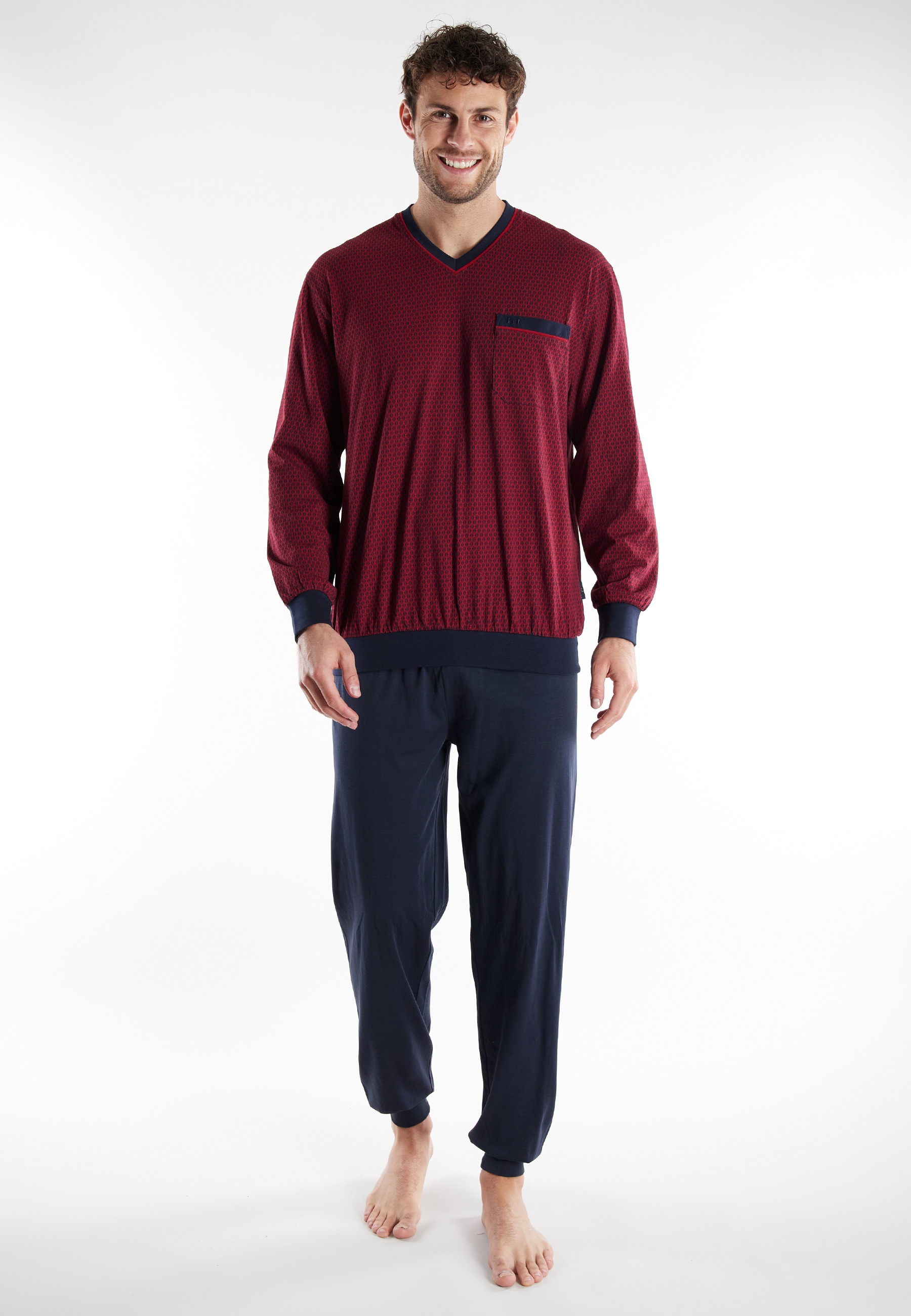 GÖTZBURG Schlafanzug "Kos" 2 Stk. tlg., mit V-Ausschnitt, lange Ärmel und B günstig online kaufen