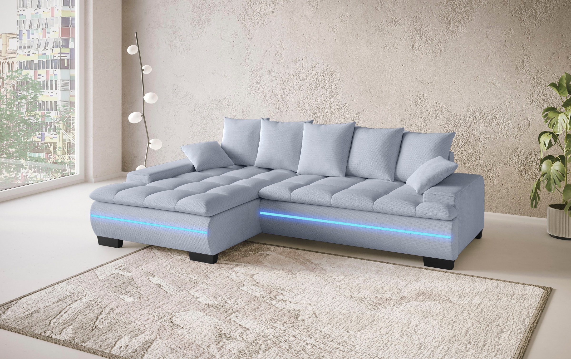Mr. Couch Ecksofa »Haiti II, L-Form«, RGB-LED Beleuchtung, wahlweise mit Kaltschaum, Bett, Bettkasten