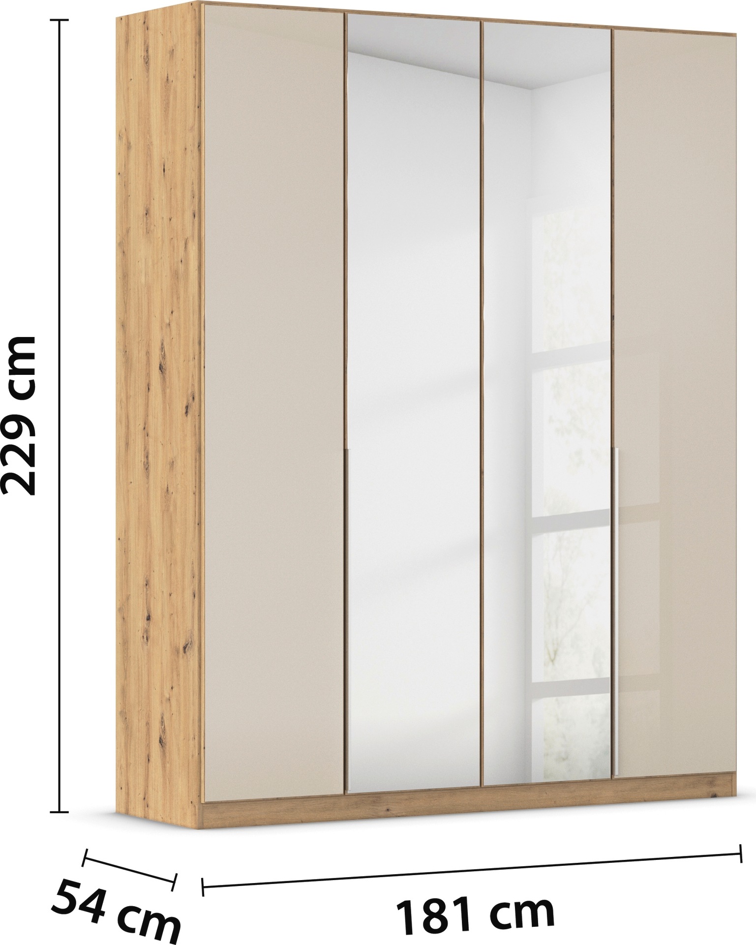 rauch Drehtürenschrank »Kleiderschrank Kleiderschränke Schrank Garderobe AGORDO mit Glasfront«, (in zwei Griff-Farben), durchdachte Innenausstattung, in 6 Breiten und 2 Höhen MADE IN GERMANY