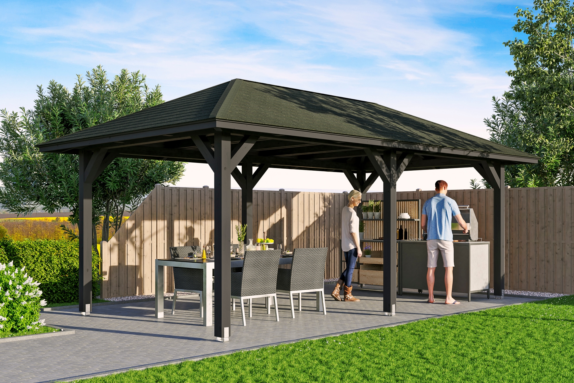 Skanholz Pavillon "Orleans 1", 4-Eck, BxT: 374x656 cm günstig online kaufen