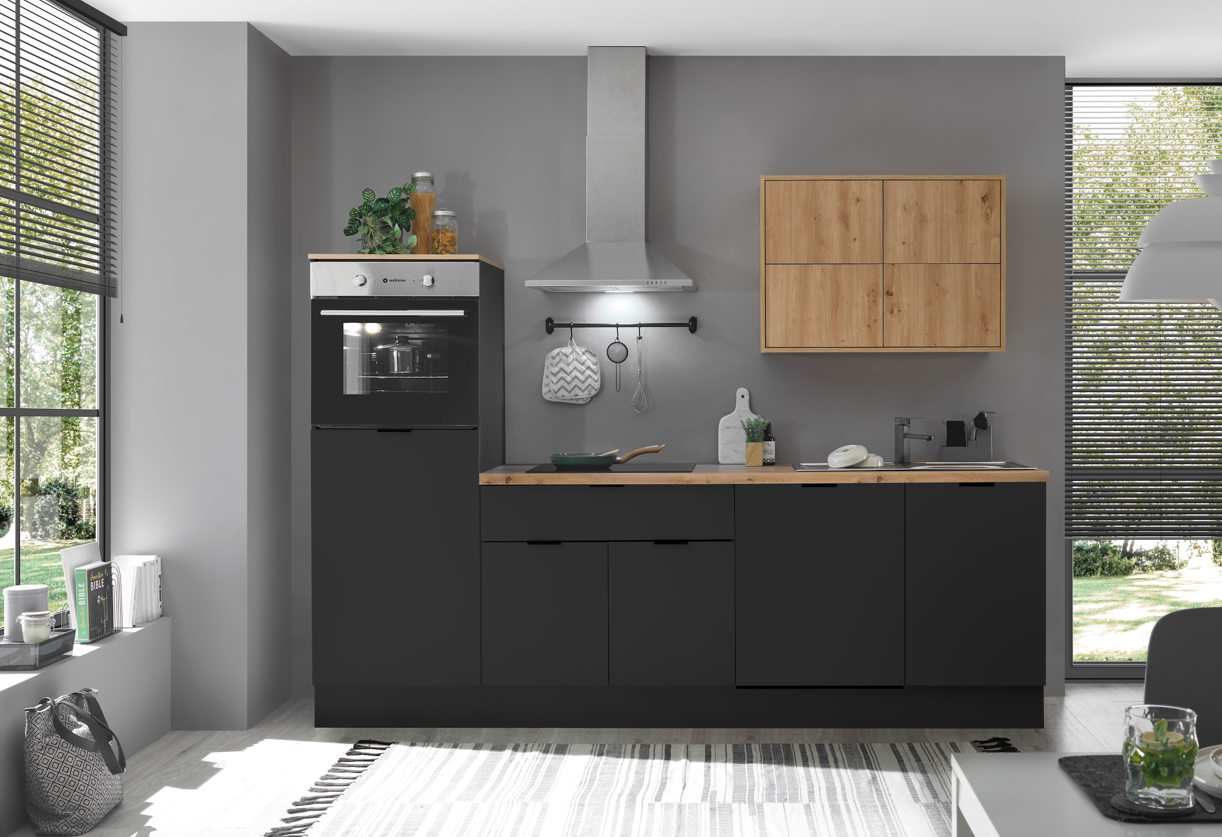 KOCHSTATION Küchenzeile »KS-Georgia, mit 38mm starker Arbeitsplatte«, Breite 260 cm, wahlweise mit E-Geräten und Kühlschrank