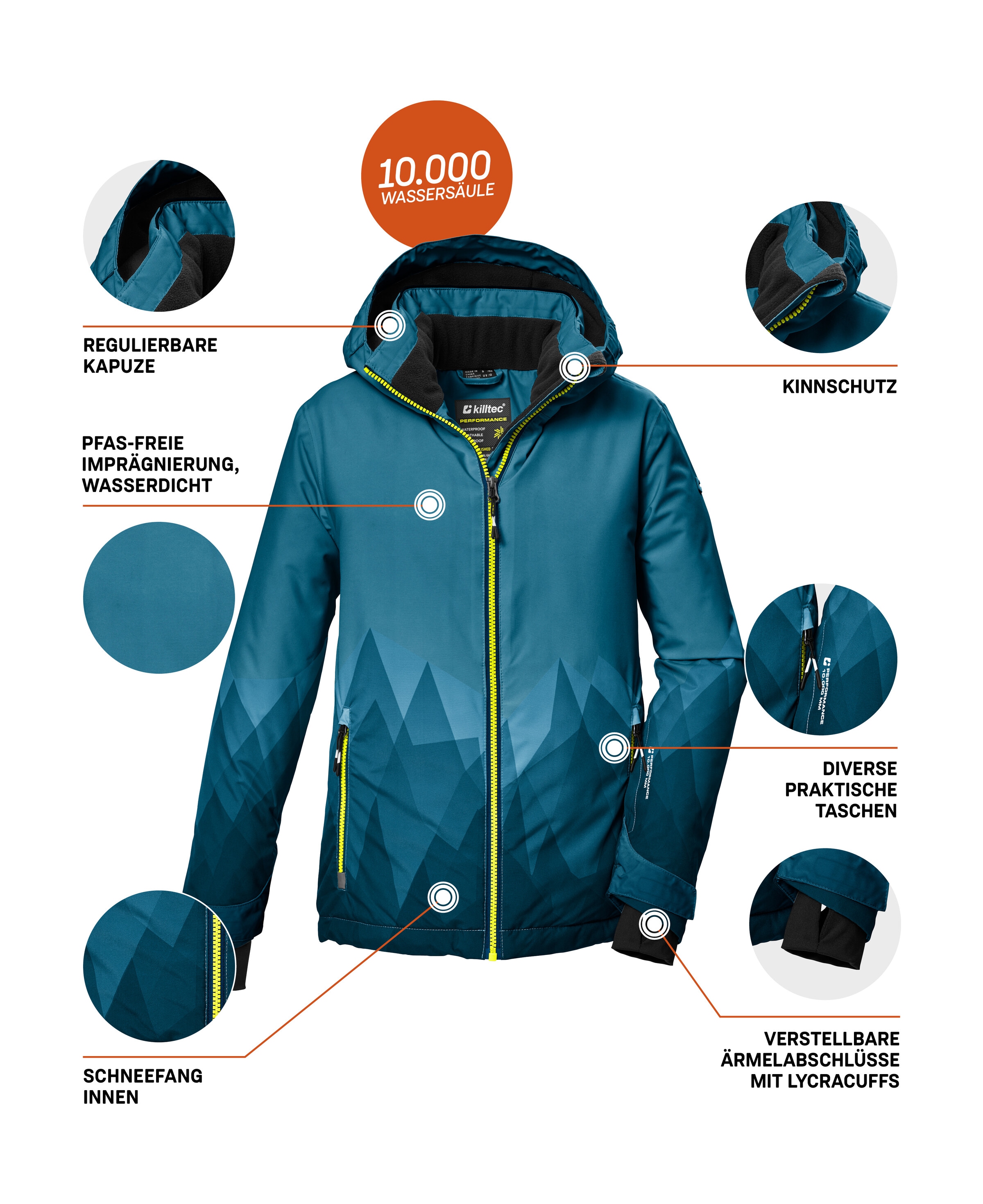 Killtec Skijacke »KSW 383 BYS SKI JCKT«, Wasser- und winddichte Skijacke mit verstellbarer Kapuze