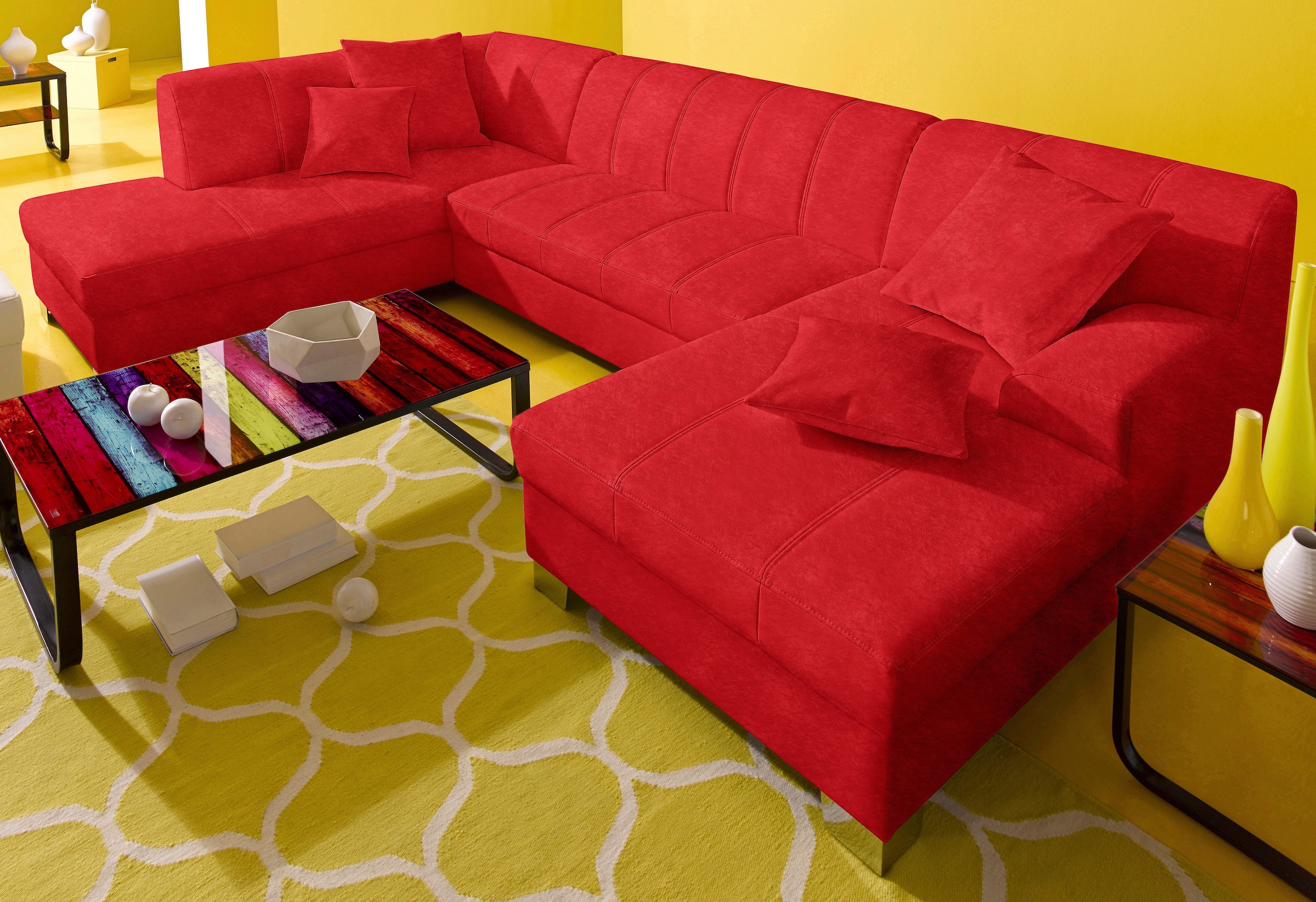 DOMO collection Wohnlandschaft "TURAH 297x195x75 cm, moderne Steppung" whlw. mit Bettfunktion, U-Form
