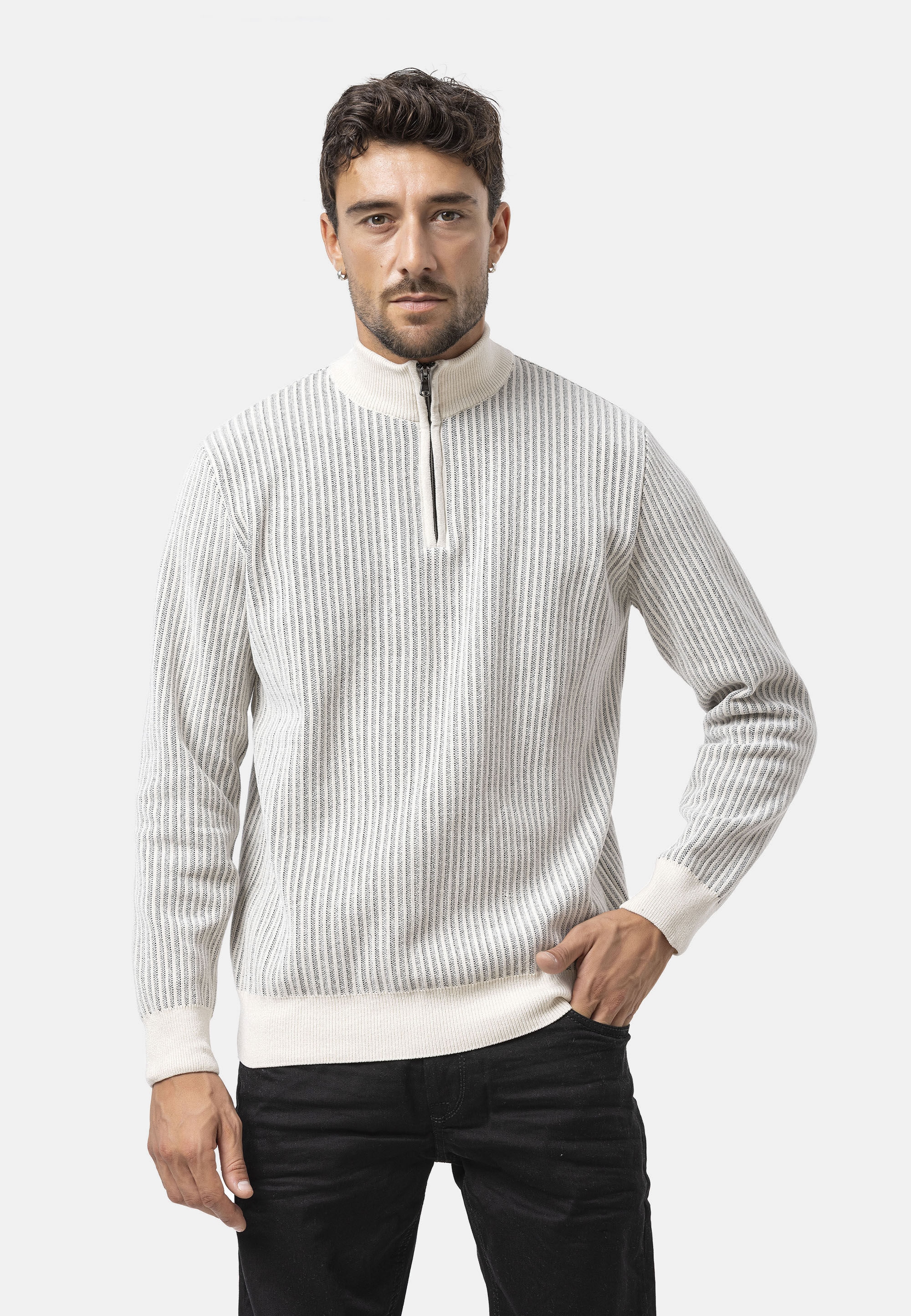 Cipo & Baxx Strickpullover »CP286« 1 Stk. vertikales Rippstrickmuster