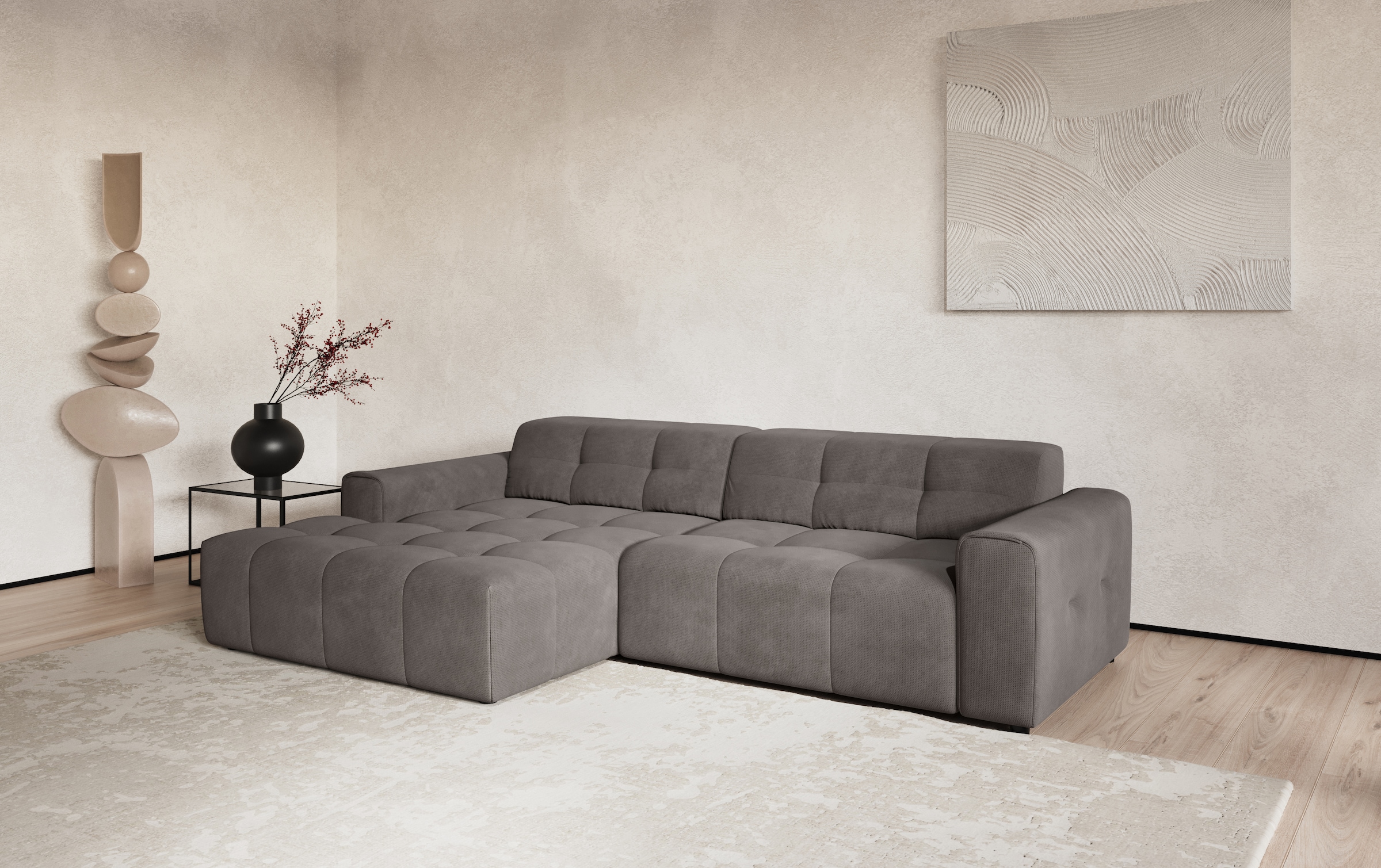 COTTA Ecksofa "Sento L-Form, B:280 cm, Chenille-Struktur, XXL Recamiere B: 133cm" modernes cubisches Sofa, hochwertige Steppung, bequemer Sitzkomfort