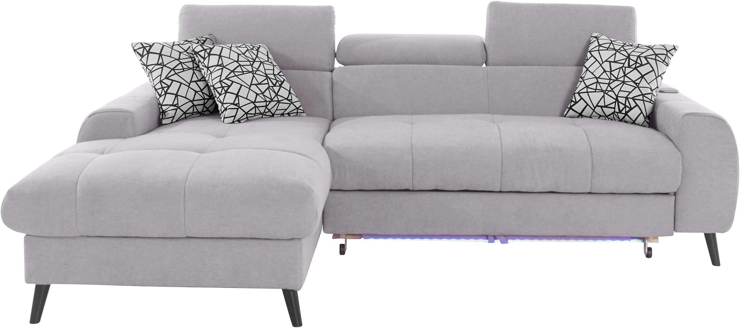 COTTA Ecksofa »Mia L-Form mit 3 Zierkissen«, wahlweise mit Bettfunktion, Bettkasten, Beleuchtung & Wireless-Charger