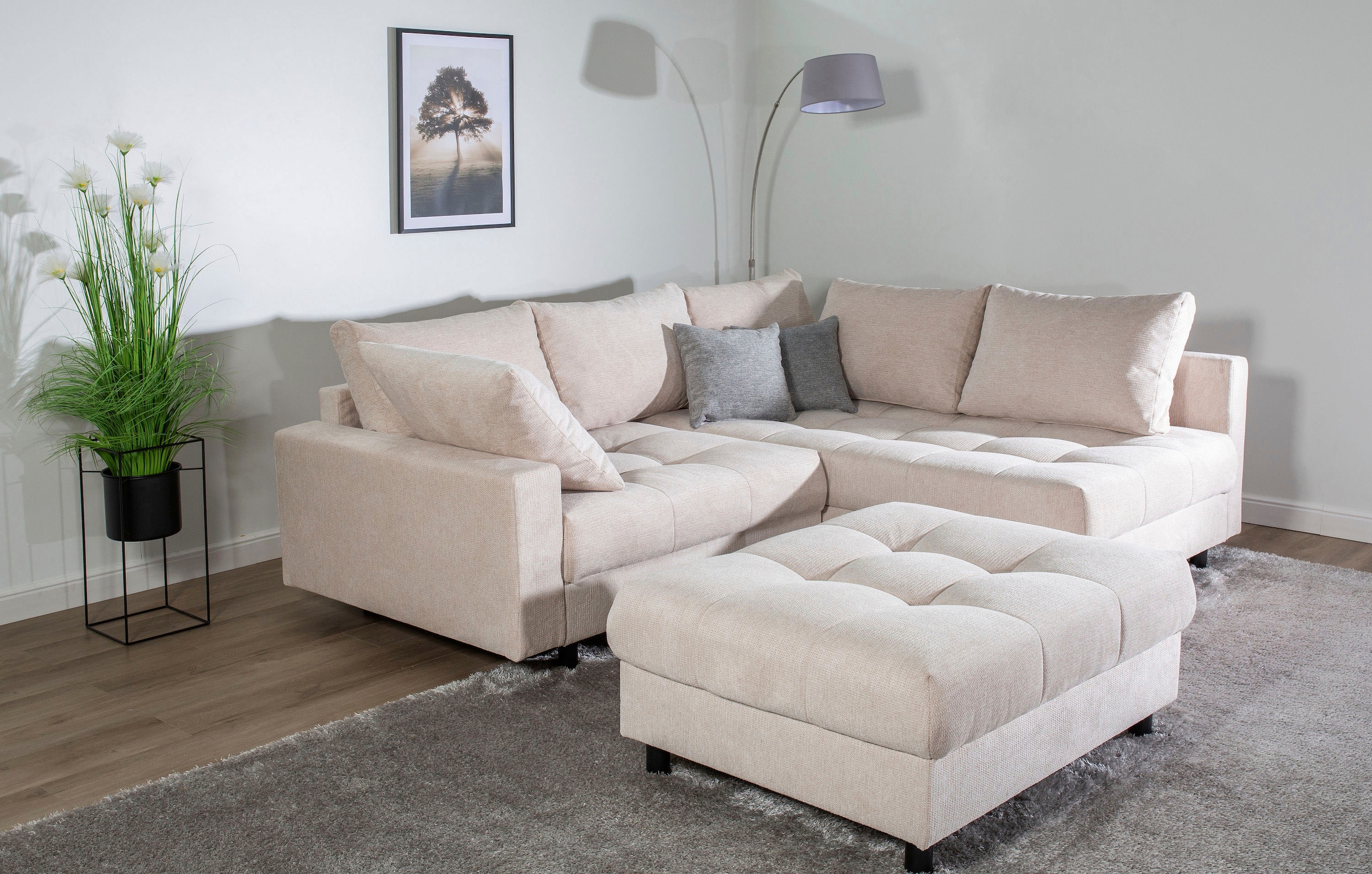 Home affaire Ecksofa »Toni L-Form, B: 215 cm«, mit Hocker & 2 Zierkissen, Federkern