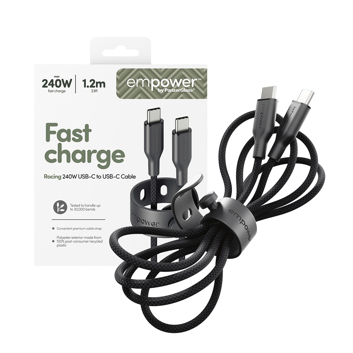 USB-Kabel "Racing 240W USB-C zu USB-C Kabel USB 2.0 1,2 m", 120cmcm, schwarz, EMPOWER BY PANZERGLASS, Kabel