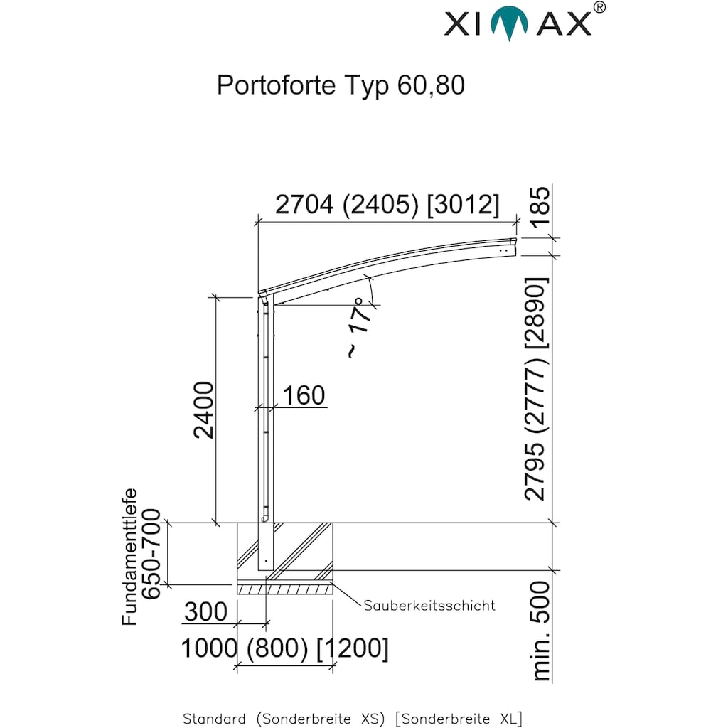 Ximax Einzelcarport »Portoforte Typ 60 Standard-mattbraun«, Aluminium, 254 cm, braun, Aluminium