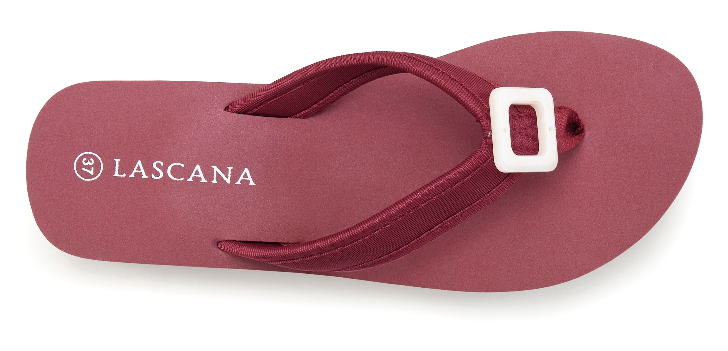 LASCANA Badezehentrenner, Sandale, Pantolette, Badeschuh mit Zier Applikation VEGAN