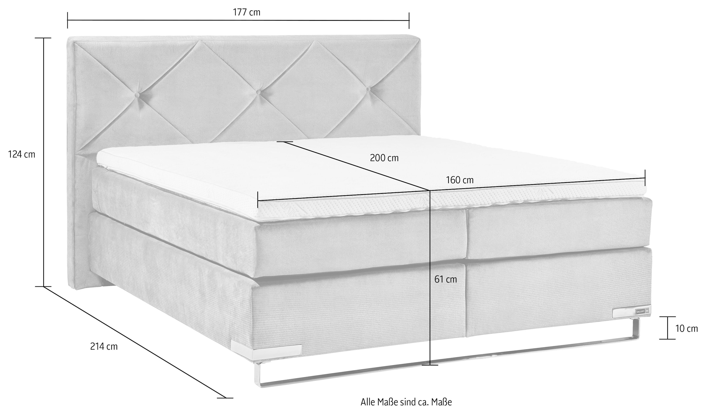 GALLERY M branded by Musterring Boxspringbett »Dubai«, Kufe in Chrom, 3 Härtegrade, Kopfteil mit Knopfheftung