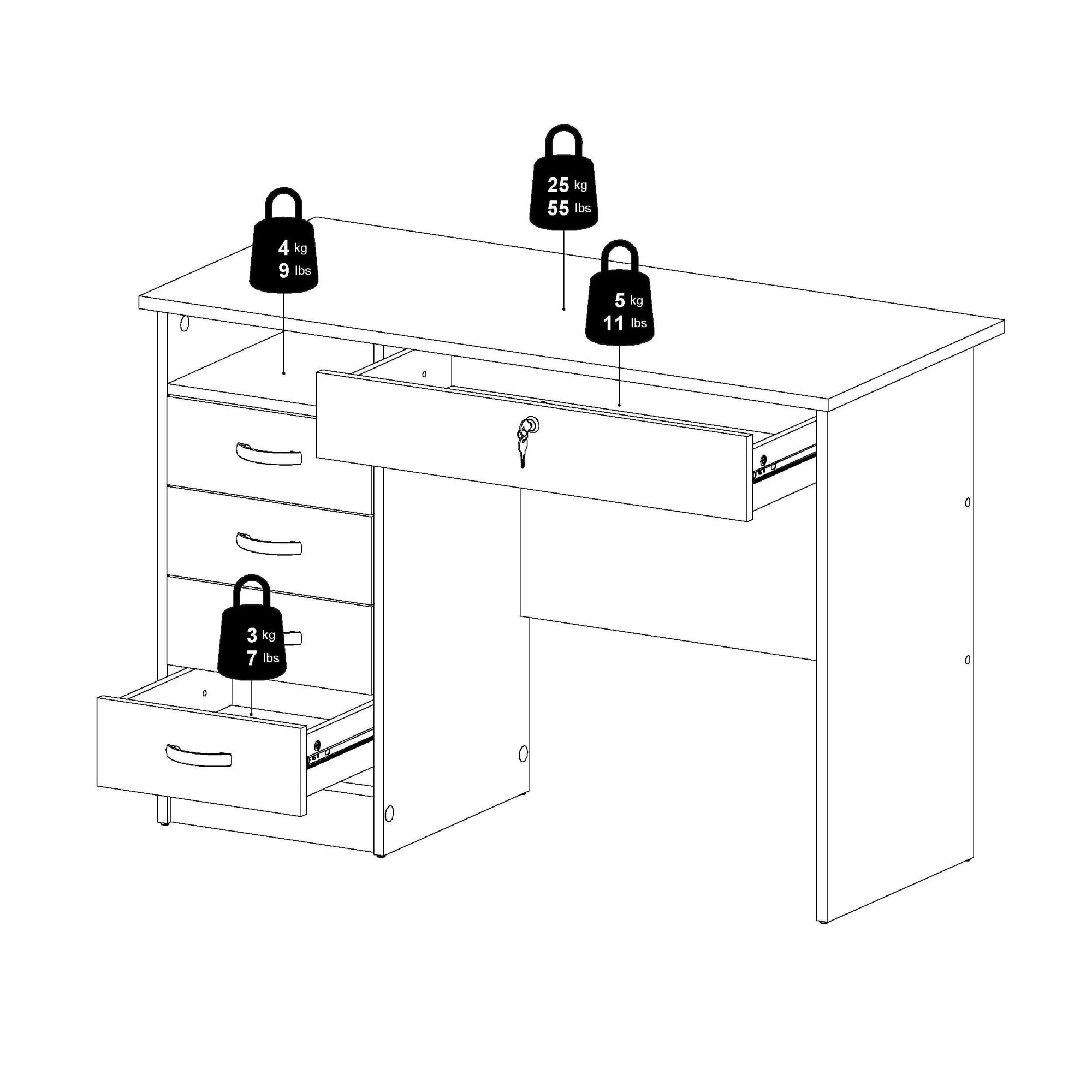 Home affaire Schreibtisch »Funktion Plus, Arbeitstisch, Bürotisch«, mit 5 Schubladen, 1 abschließbar, 1 offenes Fach, Breite 109 cm
