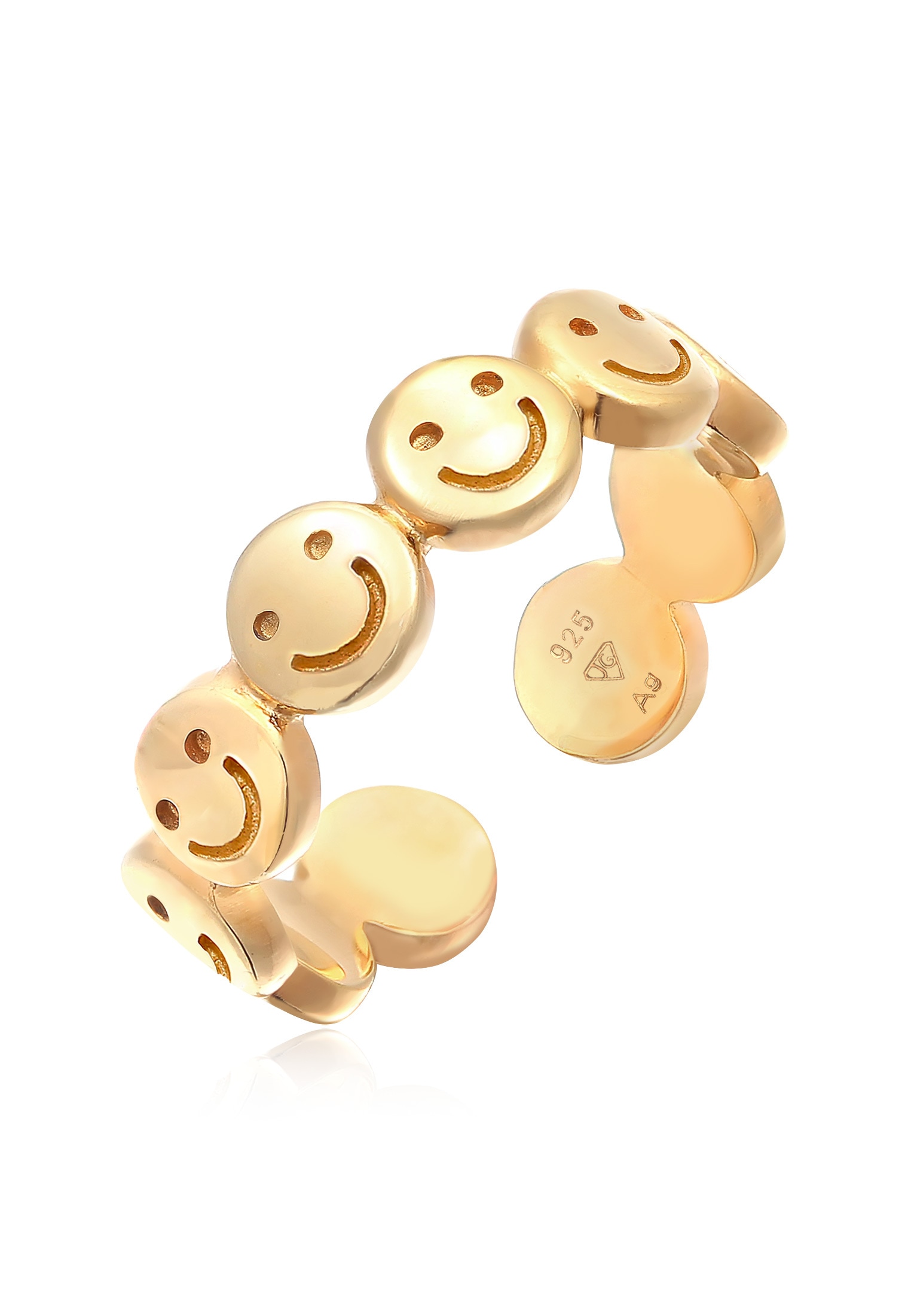 "Silberring ELLI ""Ring Bandring Smiling Offen 925 Silber"" Gr. 54, gold, Fingerringe, Damen, 54, Silber 925 (Sterlingsilber), Silberring"