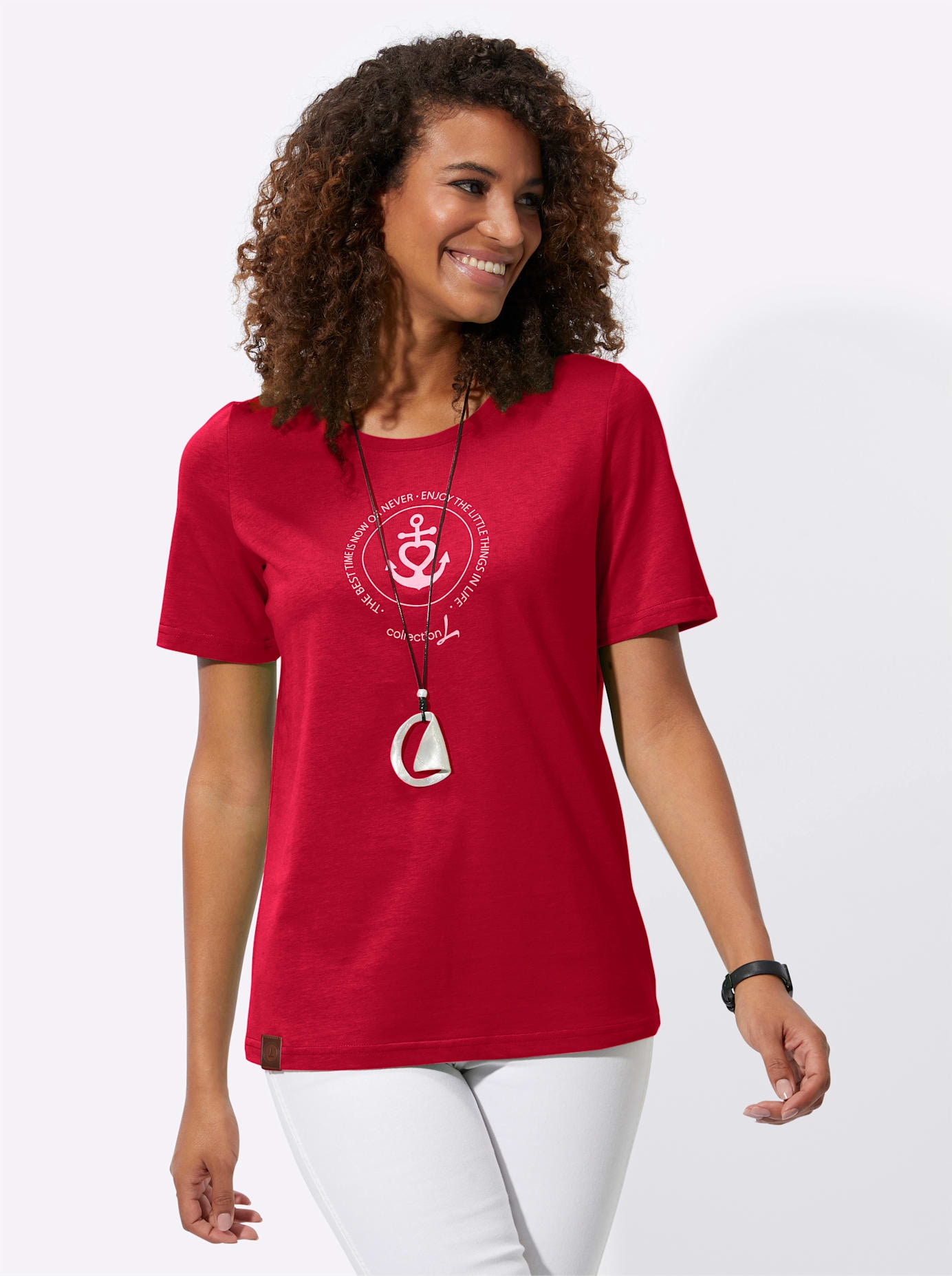 Rundhalsshirt CASUAL LOOKS "Shirt", Damen, Gr. 44, rot, 100% Baumwolle, unifarben, Rundhals, Shirts Rundhalsshirt