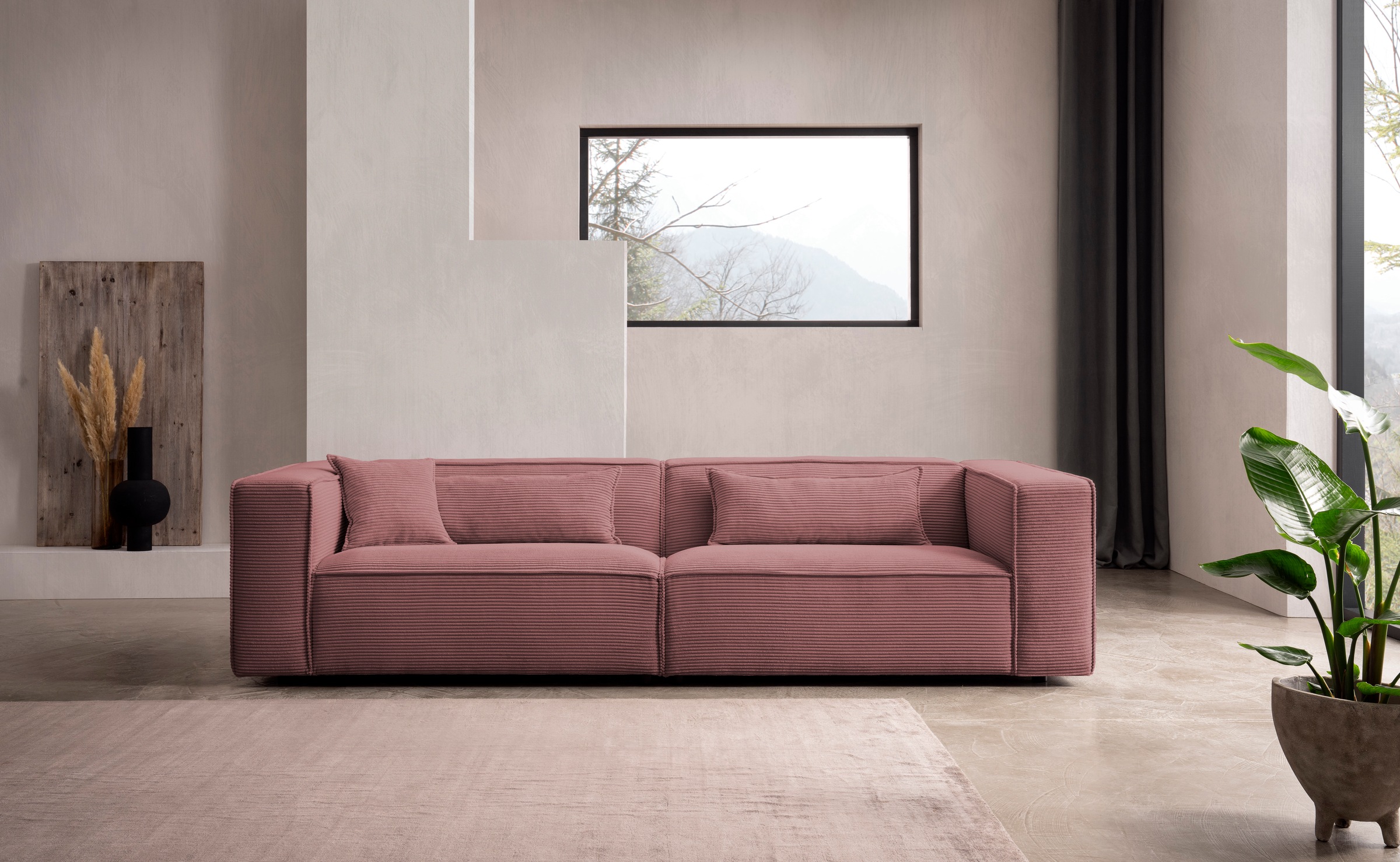 LeGer Home by Lena Gercke 3-Sitzer "PIARA, Cord, Sofa mit Kedernaht" schwarze Füße, bequemer Sitzkomfort