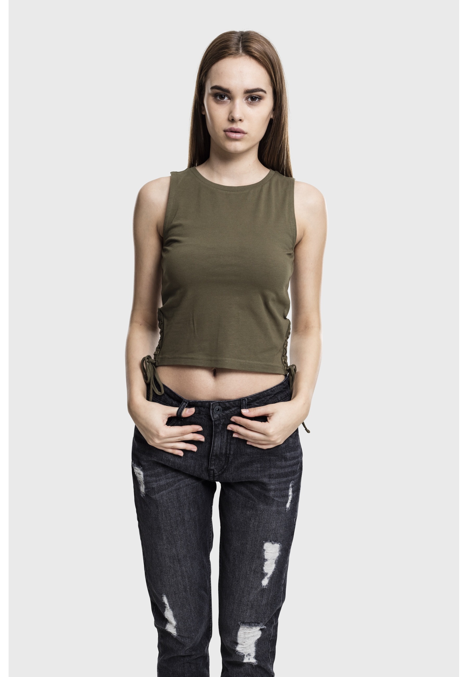 URBAN CLASSICS Tanktop »Urban Classics Damen Ladies Lace Up Cropped Top« 1 Stk.