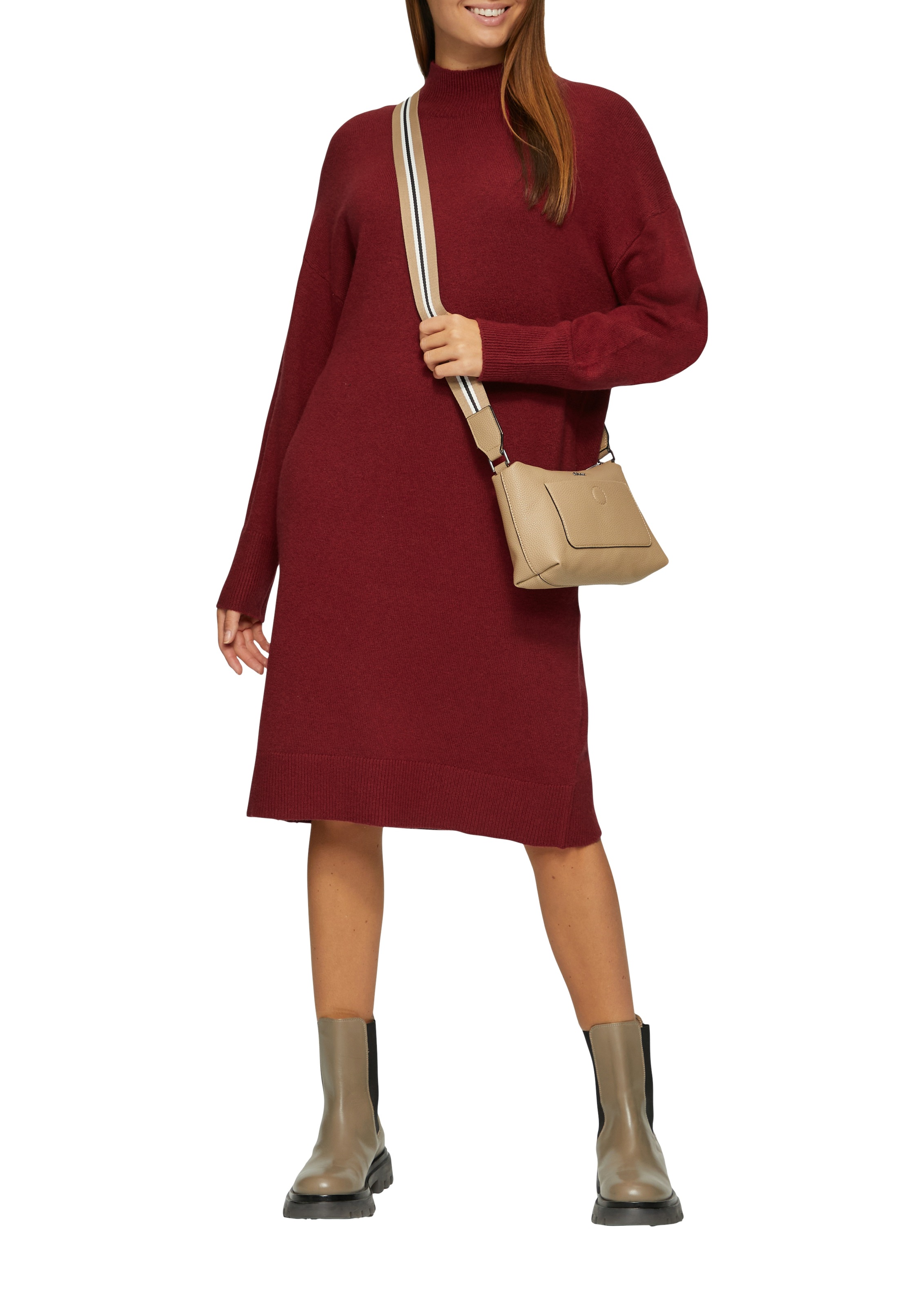 s.Oliver Strickkleid Ohne Taschen in 3/4 Länge - mit Stehkragen günstig online kaufen