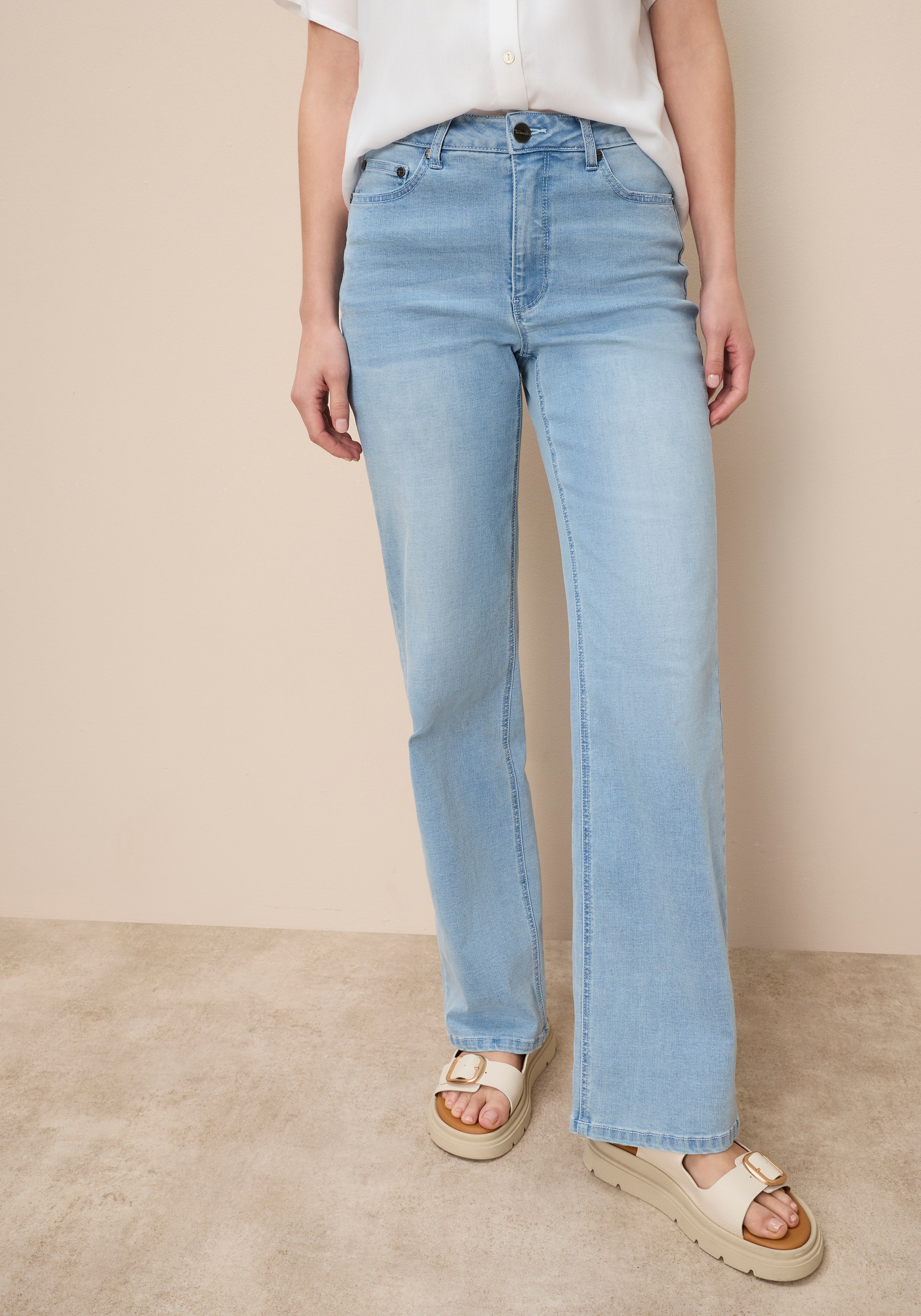 Tamaris Weite Jeans hohe Leibhöhe, langer Schnitt, mit Knopf-Applikationen günstig online kaufen