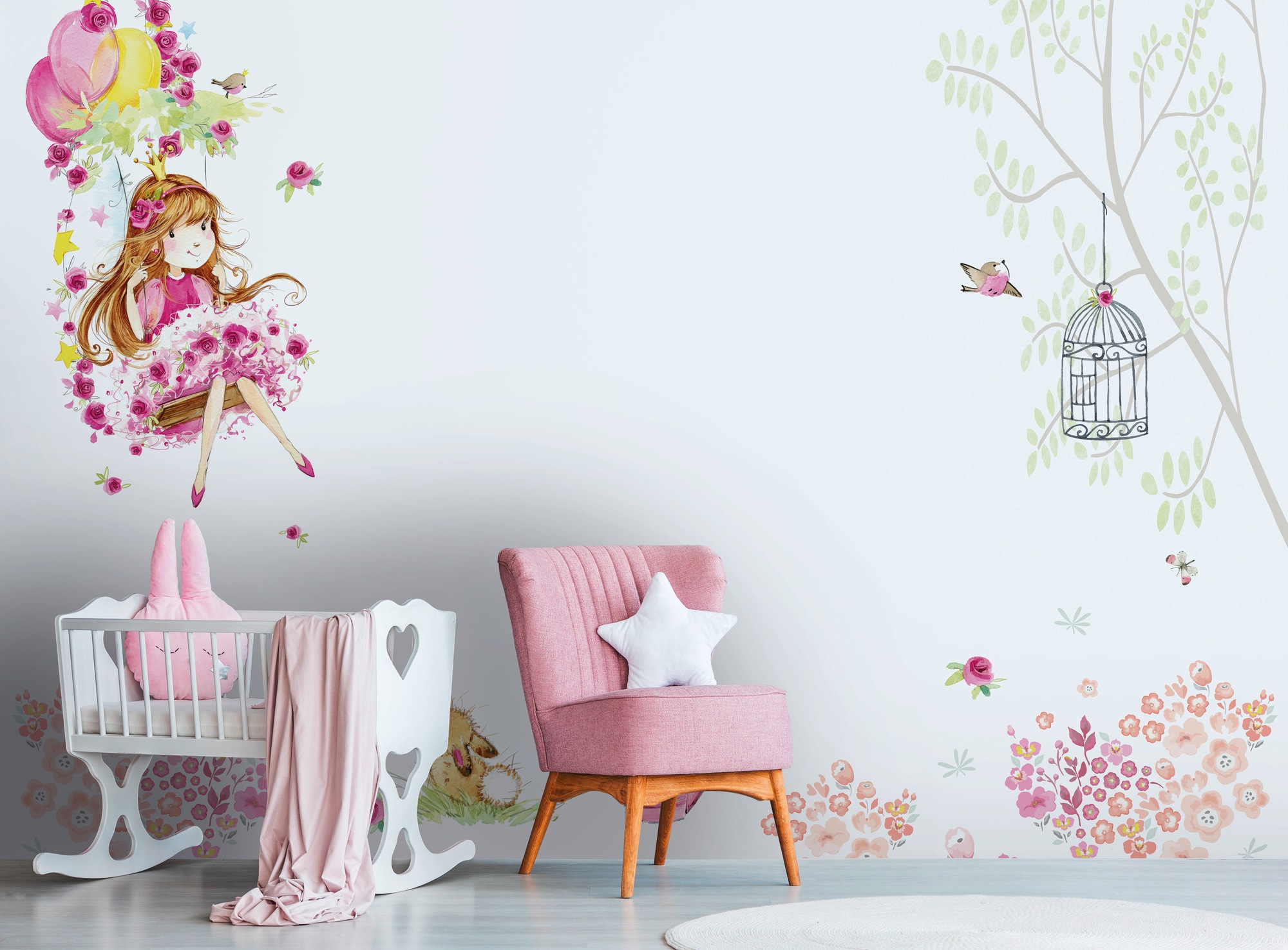 A.S. Création Vliestapete "Kinderzimmer Fototapete Schaukel Rosa Weiß" matt strukturiert