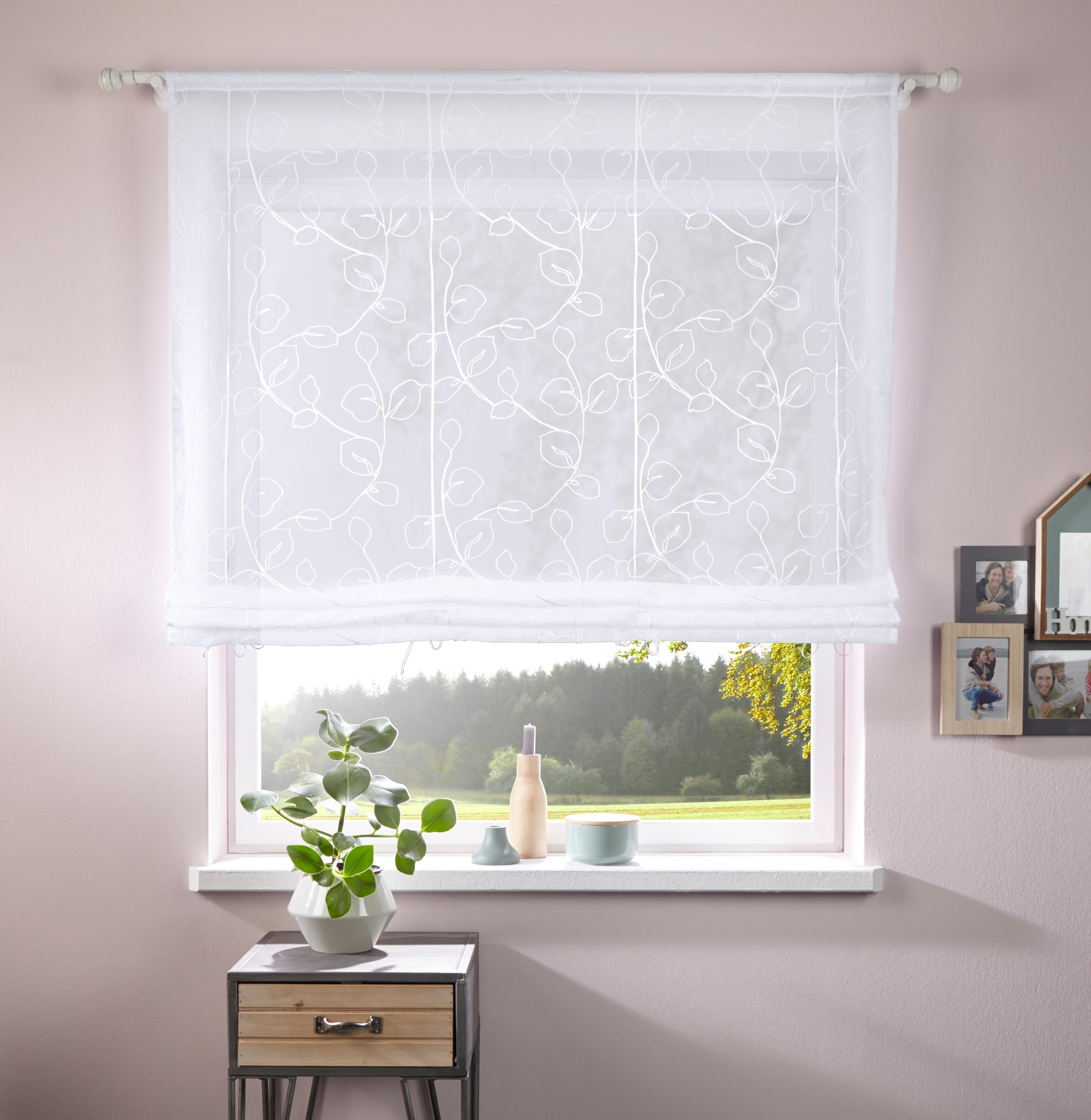 Home affaire Raffrollo "Adele" mit Stangendurchzug ohne Bohren mit Stickere günstig online kaufen