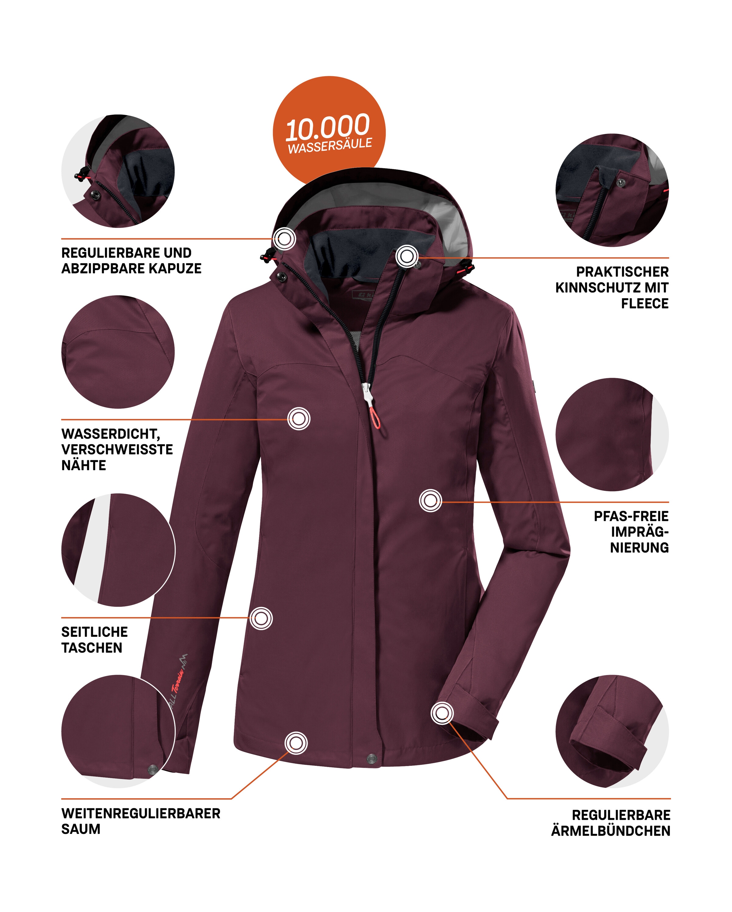 Killtec Outdoorjacke »KOS 133 WMN JCKT«, Wasser- und winddichte Damenjacke mit abnehmbarer Kapuze, PFAS-frei