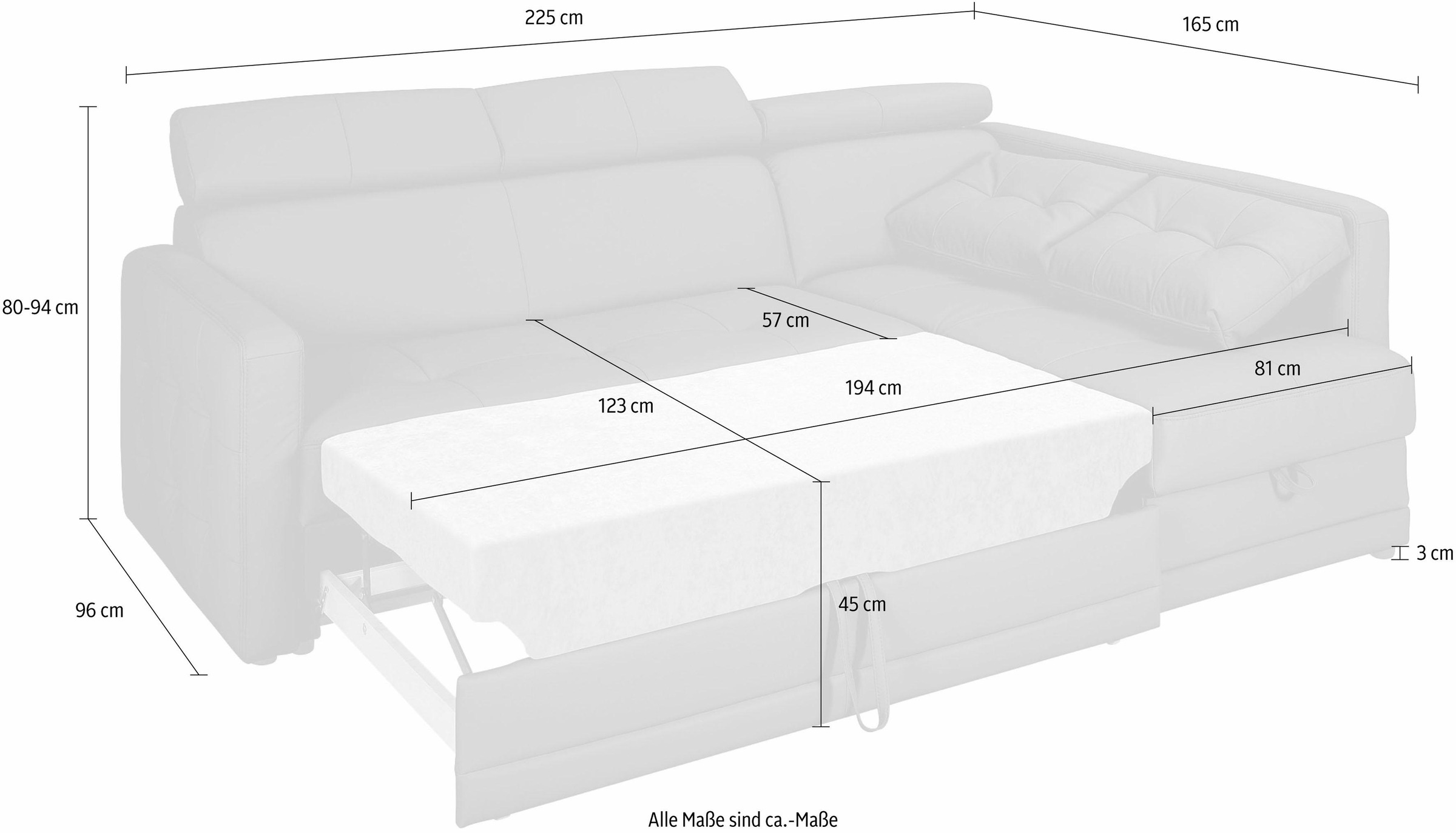exxpo - sofa fashion Ecksofa »Arles, bequeme Federkernunterfederung, OTTOs Choice, L-Form«, wahlweise mit Bettfunktion und Bettkasten, inkl. Kopfteilverstellung