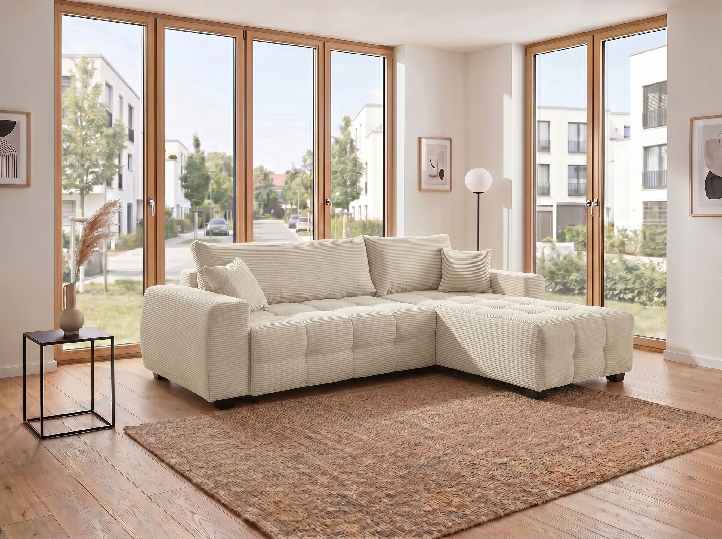 OTTO home Ecksofa "Bella Couch L-Form, B: 234 cm, Zierkissen inklusive" mit Schlaffunktion & Bettkasten, Wohnkomfort