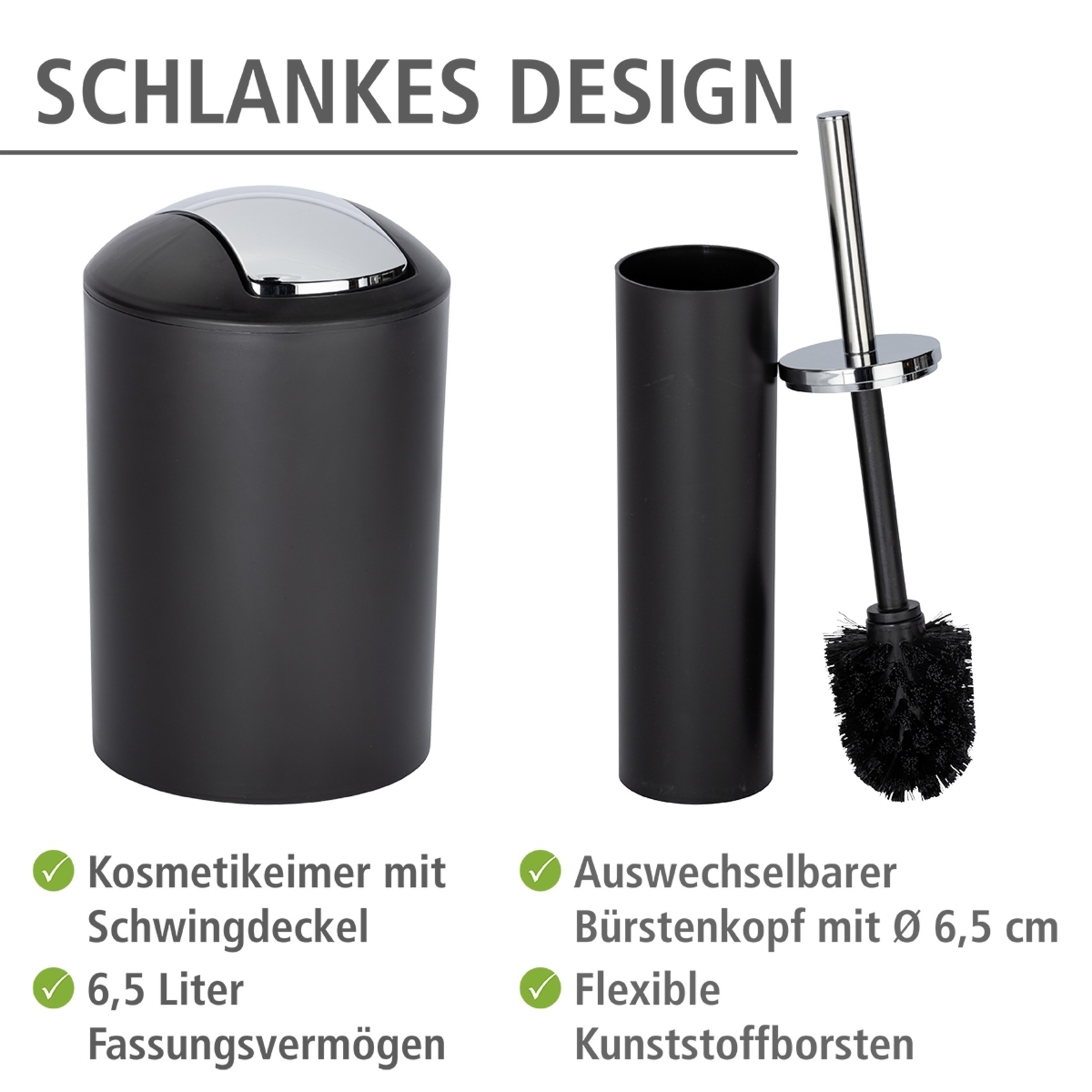 Thumbnail - WENKO Badaccessoire-Set "Calvo" Seifenspender, Zahnputzbecher, WC-Garnitur & Kosmetikeimer