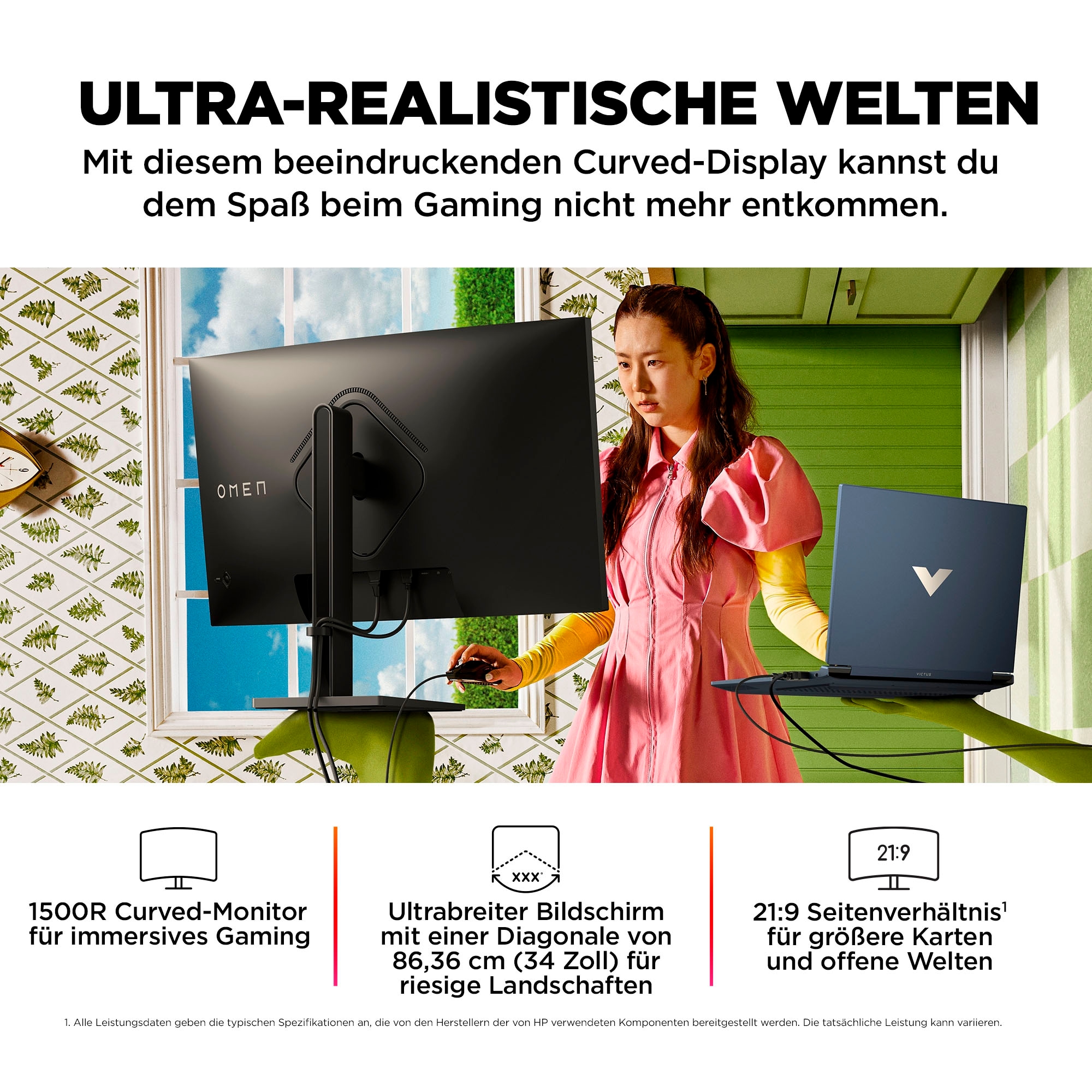 HP Curved-Gaming-Monitor »OMEN 34c (HSD-0159-A)«, 86,4 cm/34 Zoll, 3440 x 1440 px, WQHD, 1 ms Reaktionszeit, 165 Hz