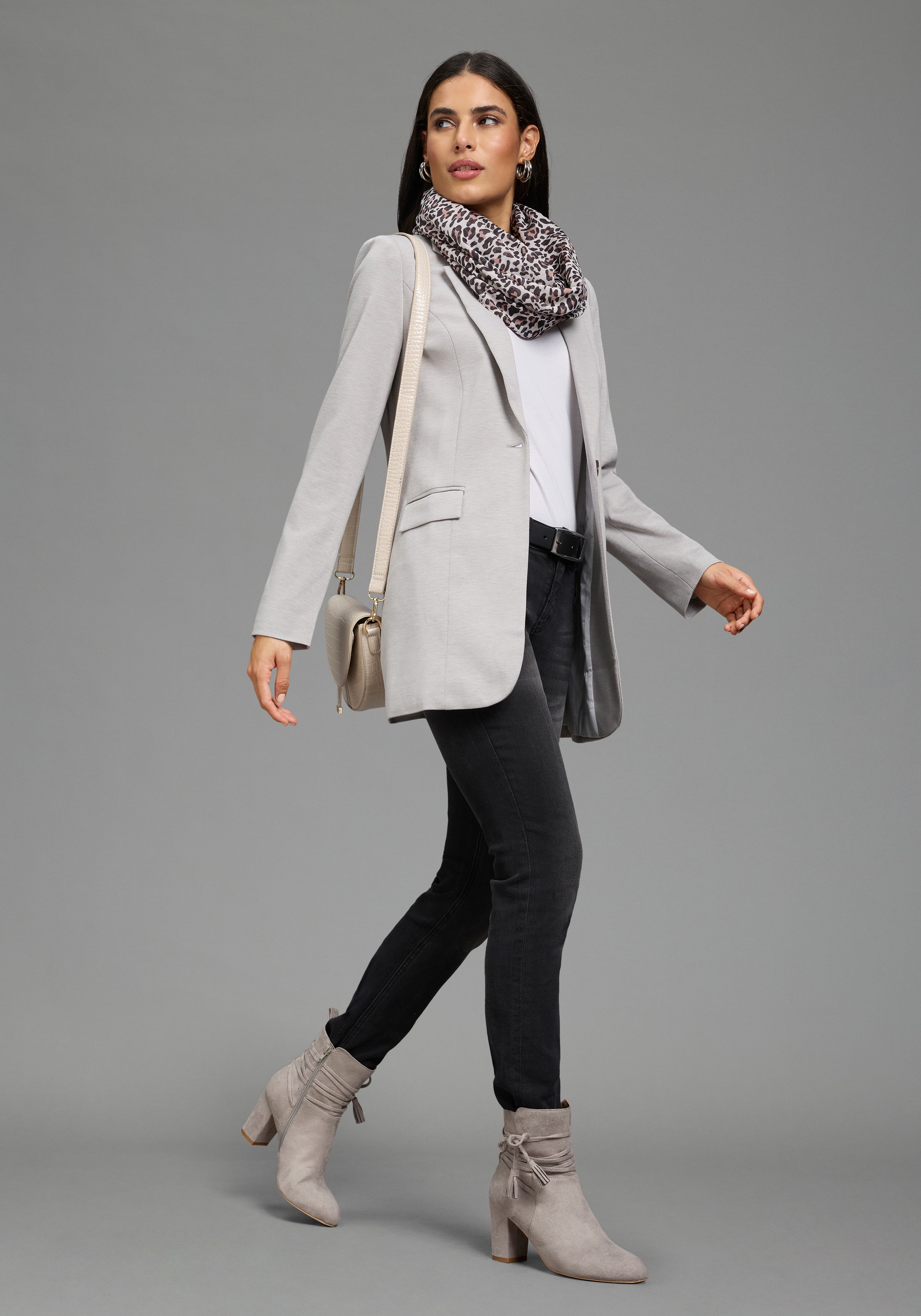 Laura Scott Sweatblazer melierte Optik, mit Reverskragen, 1-Knopf-Form, mit Pattentaschen