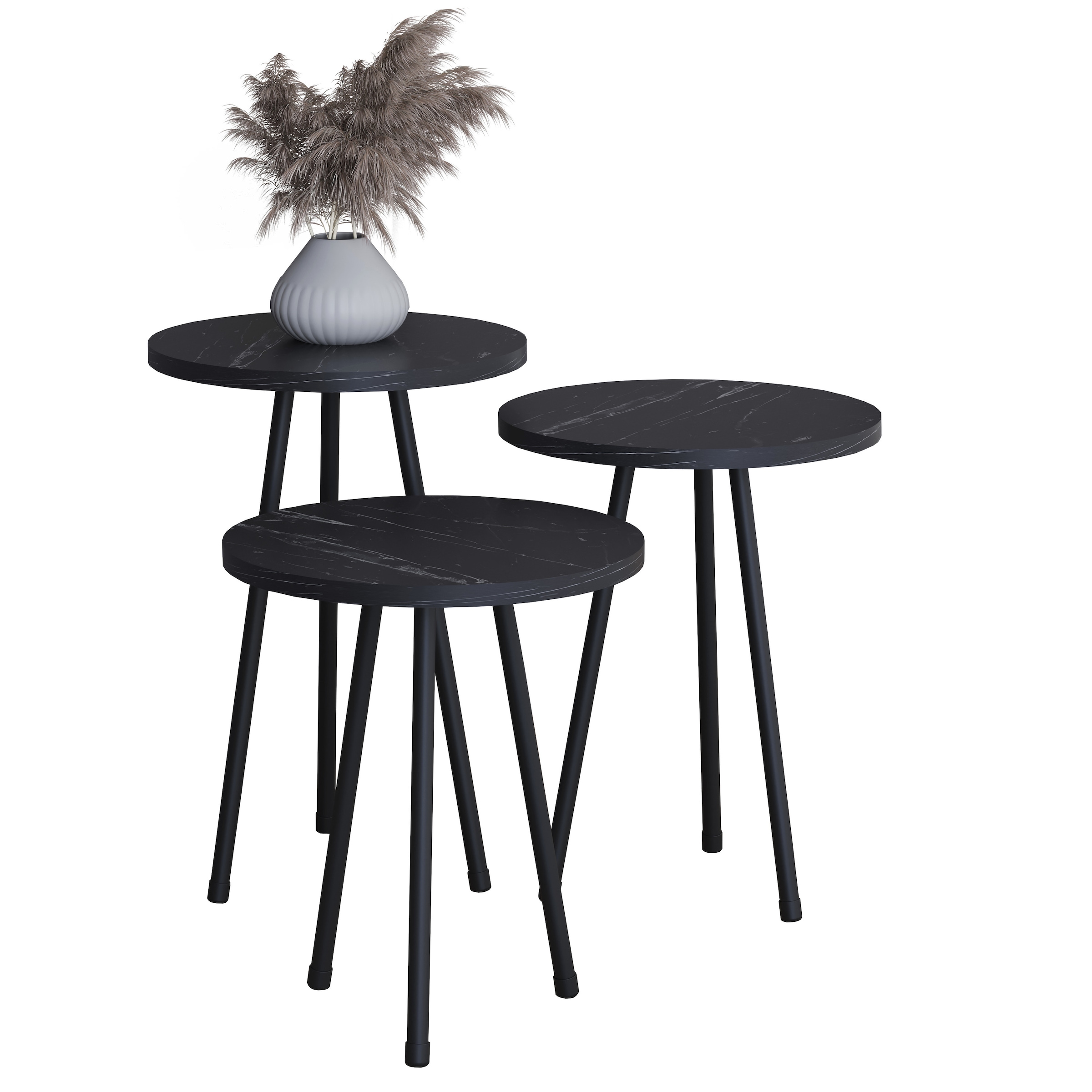VCM Couchtisch "3 tlg. Holz Beistelltisch Couchtisch Mamor Mirola" 3 Stk. tlg.
