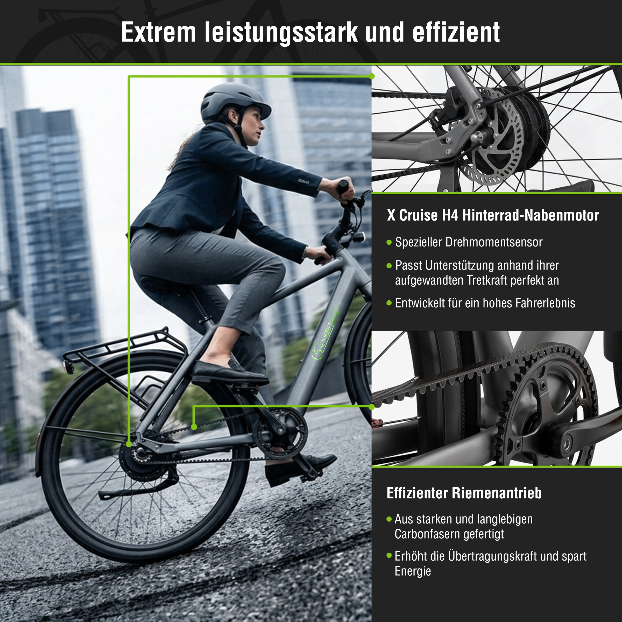 SachsenRad »Cityrad C3M Roma II mit intelligenter Unterstützungsstufe« ohne Schaltung Heckmotor 250 W nur 16KG ohne Gepäckträger und Schutzblech