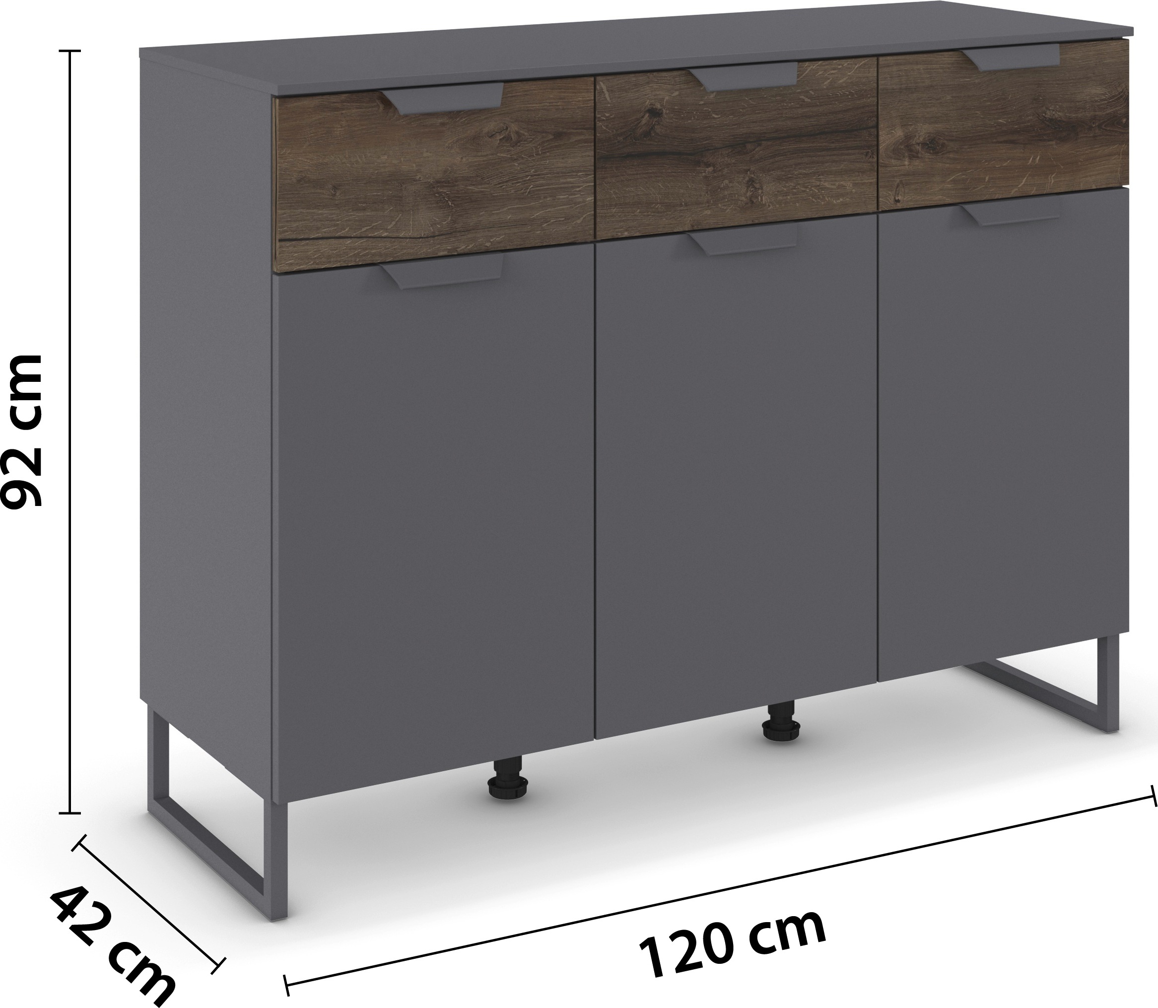 rauch Kombikommode »Barea« Breite 120 cm, Höhe 92 cm,  3 Türen, 3 geräumige Schubladen, Böden verstellbar MADE IN GERMANY