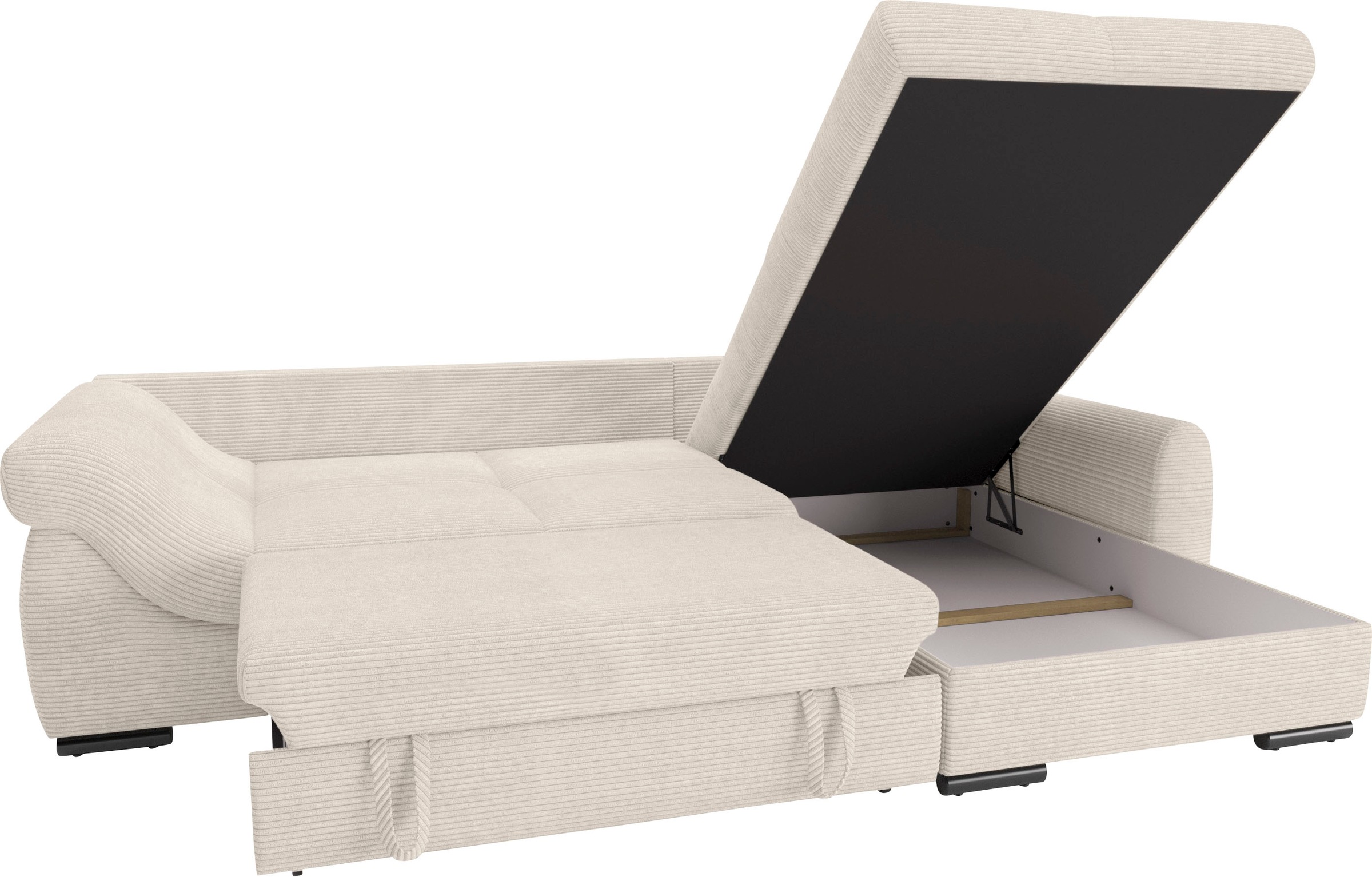 Mr. Couch Ecksofa »Livorno DuraFlex L-Form«, inkl. Hochschläfer-Bettauszug, XL-Bettkasten weiß beschichtet