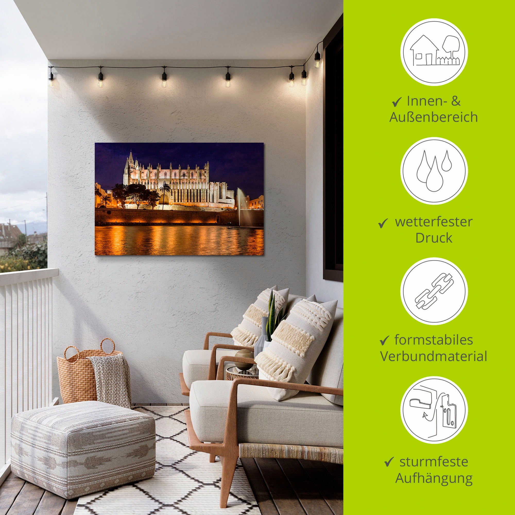 Artland Alu-Dibond-Druck »Kathedrale in Palma de Mallorca Balearen«, Gebäude, (1 St.), für Innen- und Außenbereich geeignet, Outdoorbild