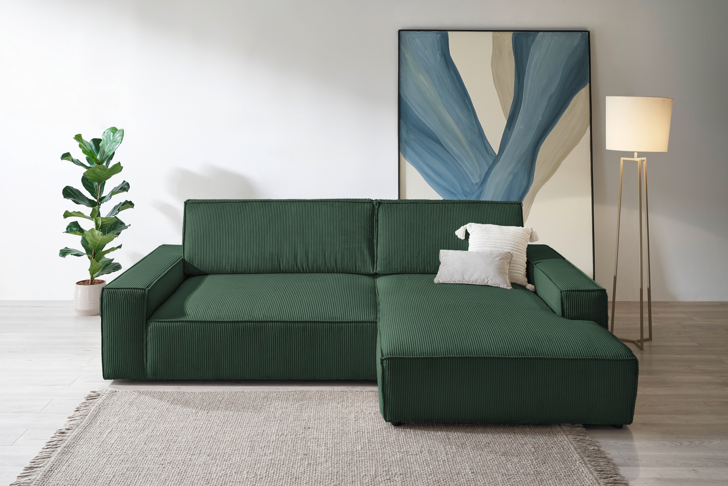 Home affaire Ecksofa »NEU: SHERWOODL XXL 284, Big-Sofa L-Form, tiefe Sitzfläche 95 cm, Cord,«, Leinenoptik, Recamiere rechts/links, auch als Schlafsofa stellbar