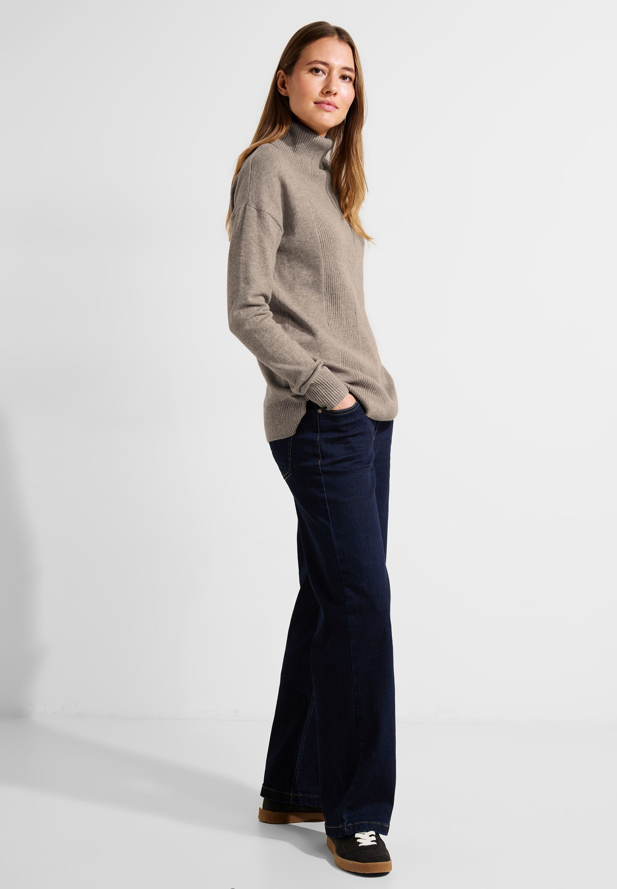 Cecil Rollkragenpullover, mit Rippstrick