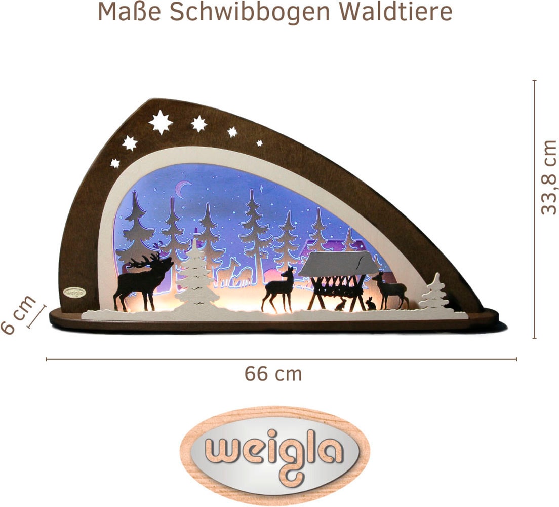 Weigla Lichterbogen »LED Waldtiere, moderner Schwibbogen aus Holz & Acrylglas«, Erzgebirge garantiert, Weihnachtsdeko Innen, Weihnachtsbeleuchtung