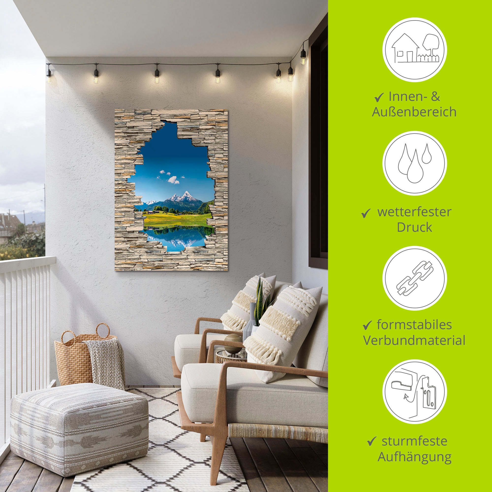 Artland Wandbild »Landschaft in den Alpen Blick Steinmauer«, Berge & Alpenbilder, (1 St.), als Leinwandbild in verschied. Größen