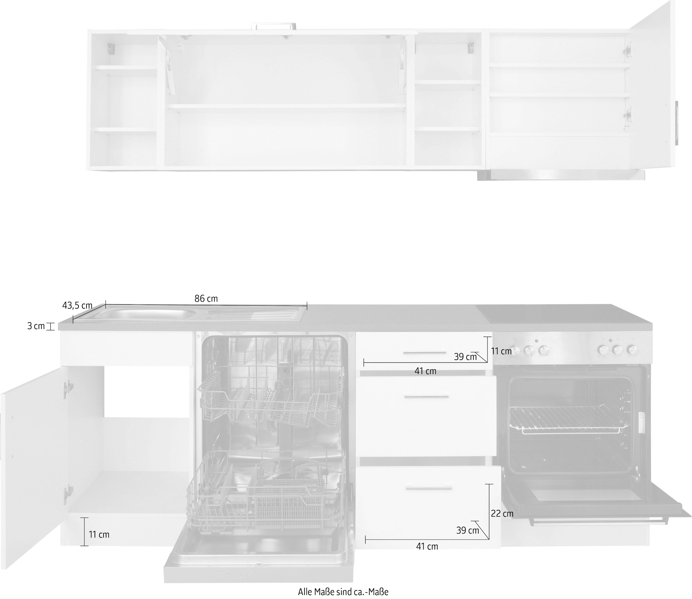KOCHSTATION Küchenzeile »KS-Paris«, mit E-Geräten, Breite 220 cm