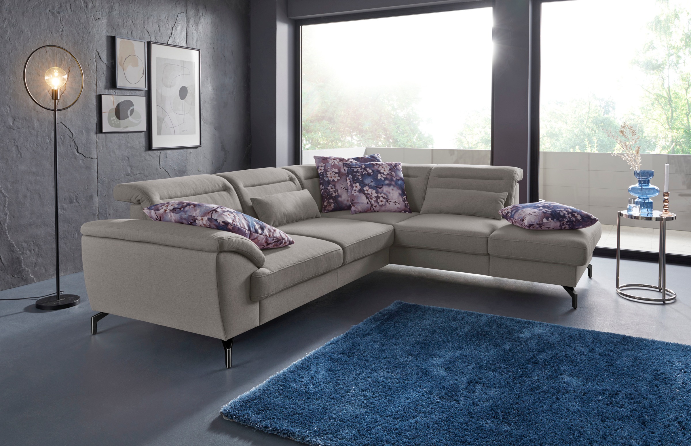 sit&more Ecksofa »Percy L-Form«, 12 cm Fußhöhe, Sitztiefenverstellung, wahlweise in 2 Fußfarben