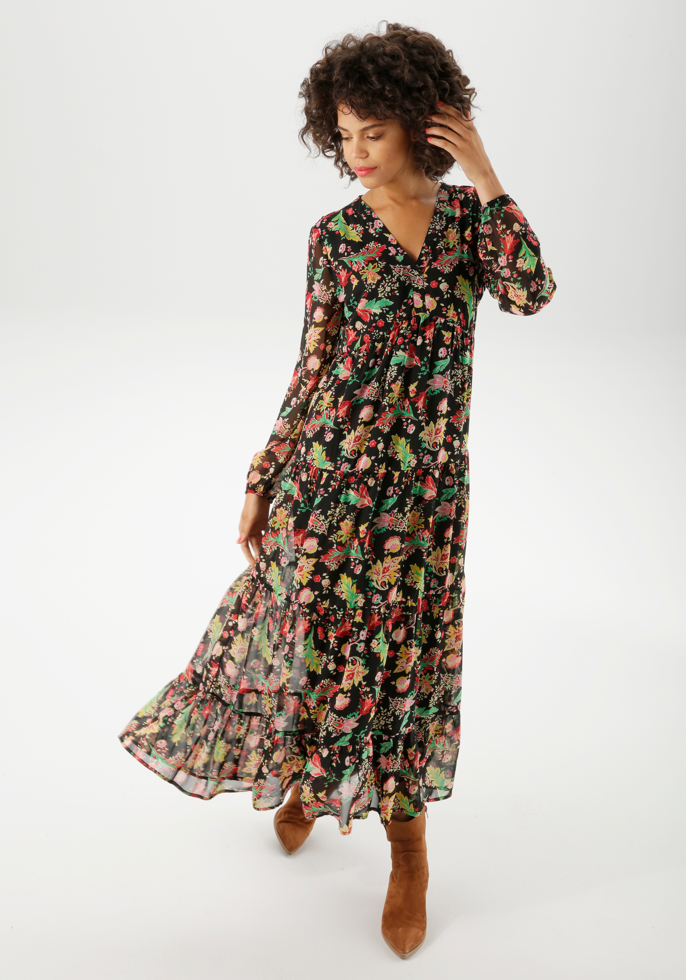 Aniston CASUAL Maxikleid, mit farbenfrohem Blumendruck - jedes Teil ein Unikat - NEUE KOLLEKTION