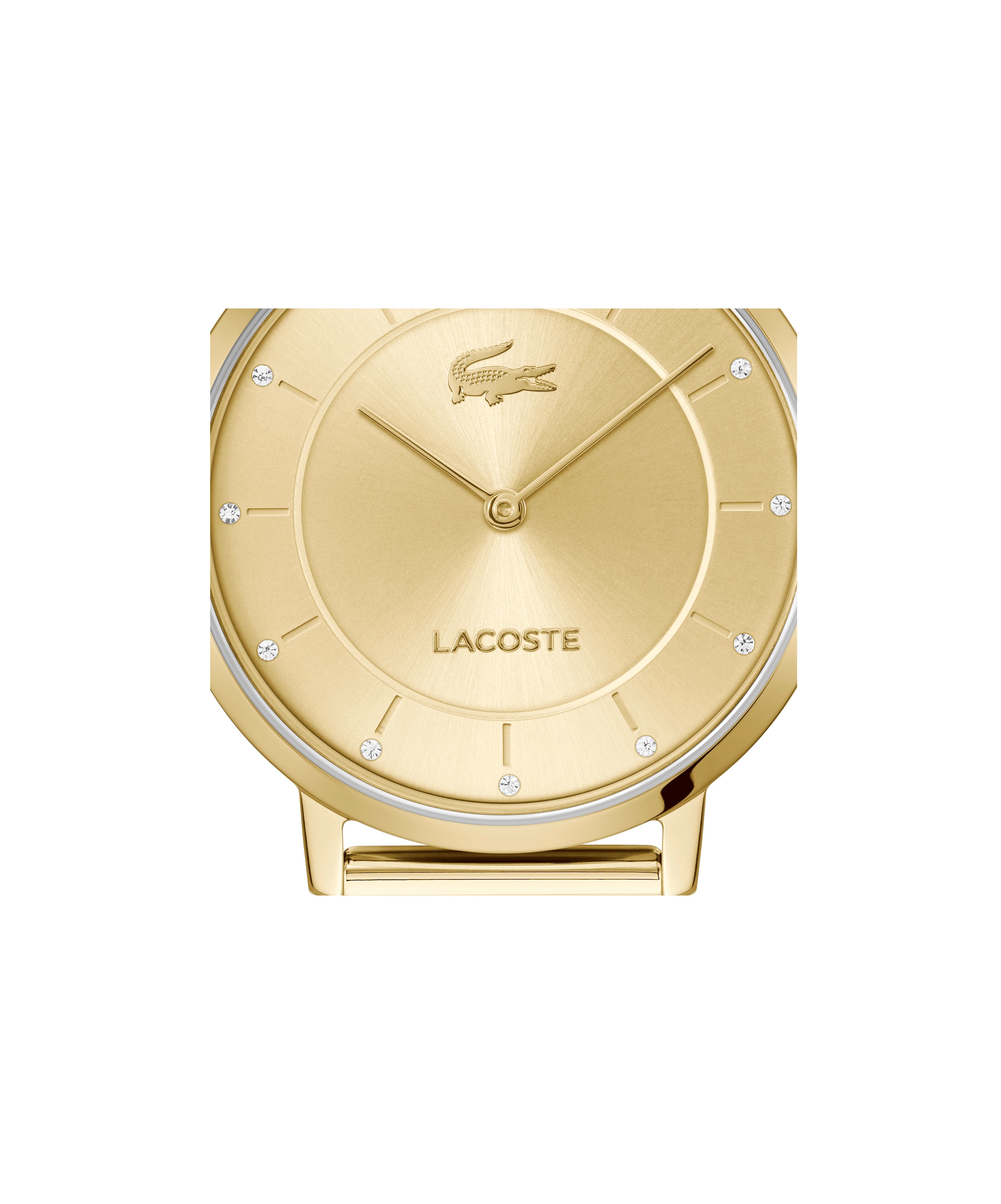 Lacoste Quarzuhr »CROCORIGIN«, Armbanduhr, Damenuhr, Edelstahlarmband, analog, Glassteine