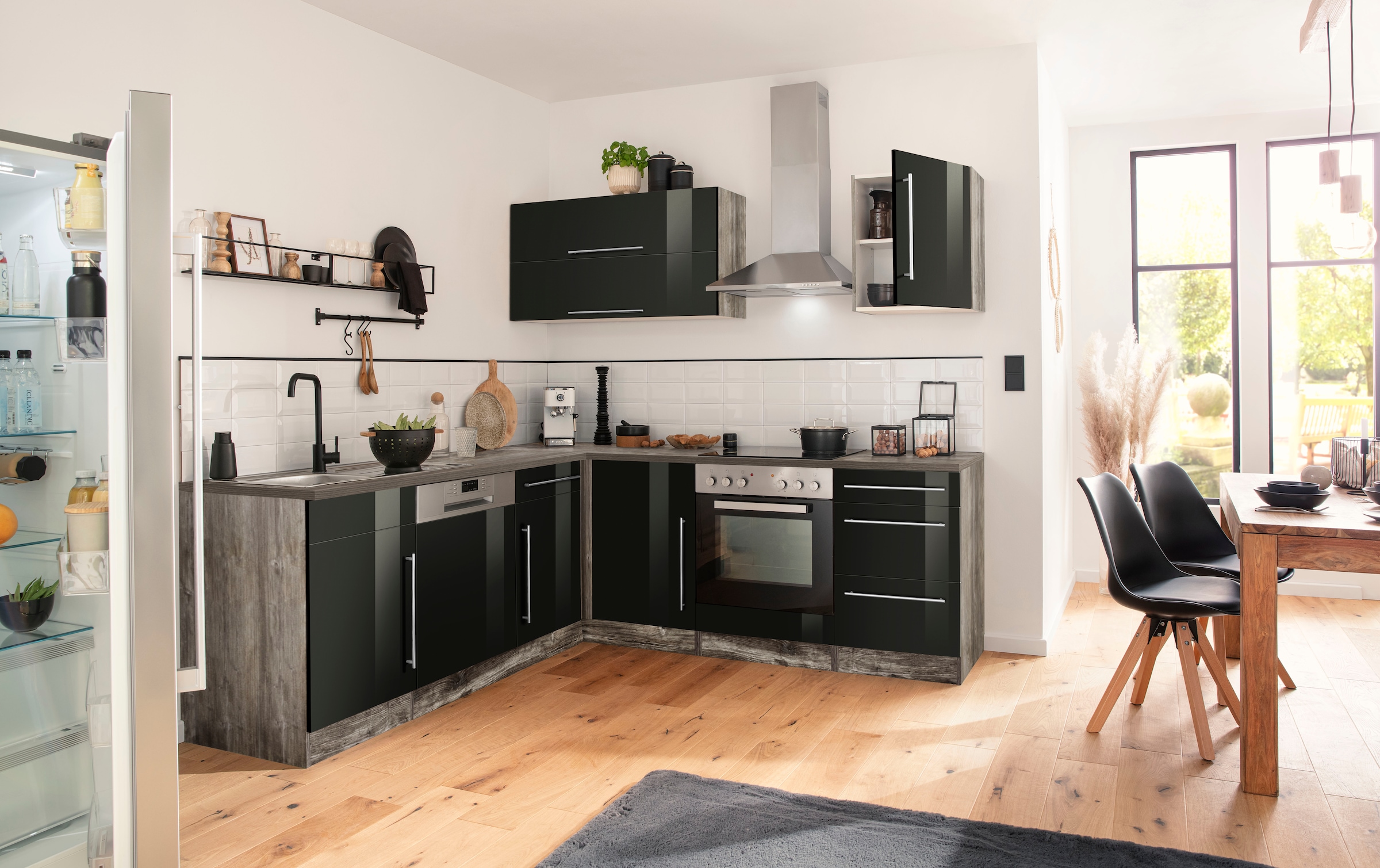 KOCHSTATION Winkelküche »Samos«, mit E-Geräten, Stellbreite 220/220 cm