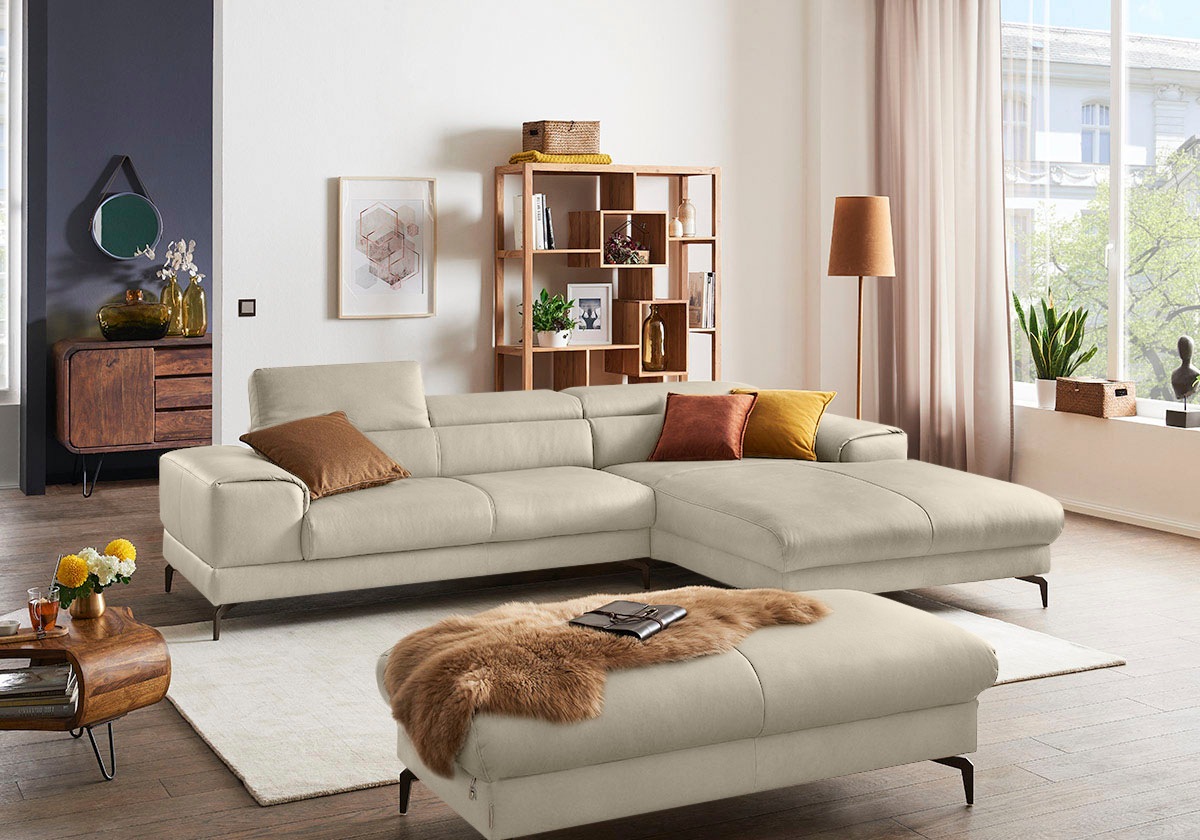 W.SCHILLIG Ecksofa »piedroo, Designsofa mit tollem Sitzkomfort, elegant und bequem, L-Form«, Kopfteilverstellung, wahlweise mit Sitztiefenverstellung, Breite 303cm