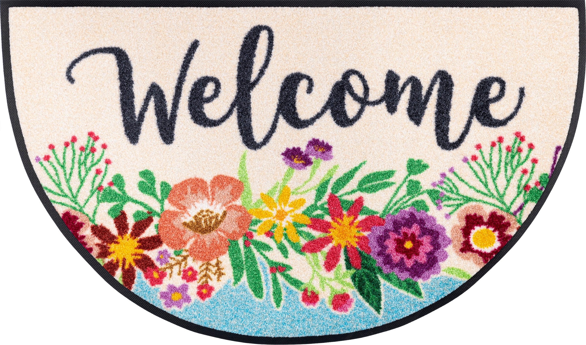 wash+dry by Kleen-Tex Fußmatte »Round Welcome Blooming«, halbrund,  Schmutzfangmatte, Motiv Blumen, mit Spruch, rutschhemmend, waschbar  bestellen | BAUR