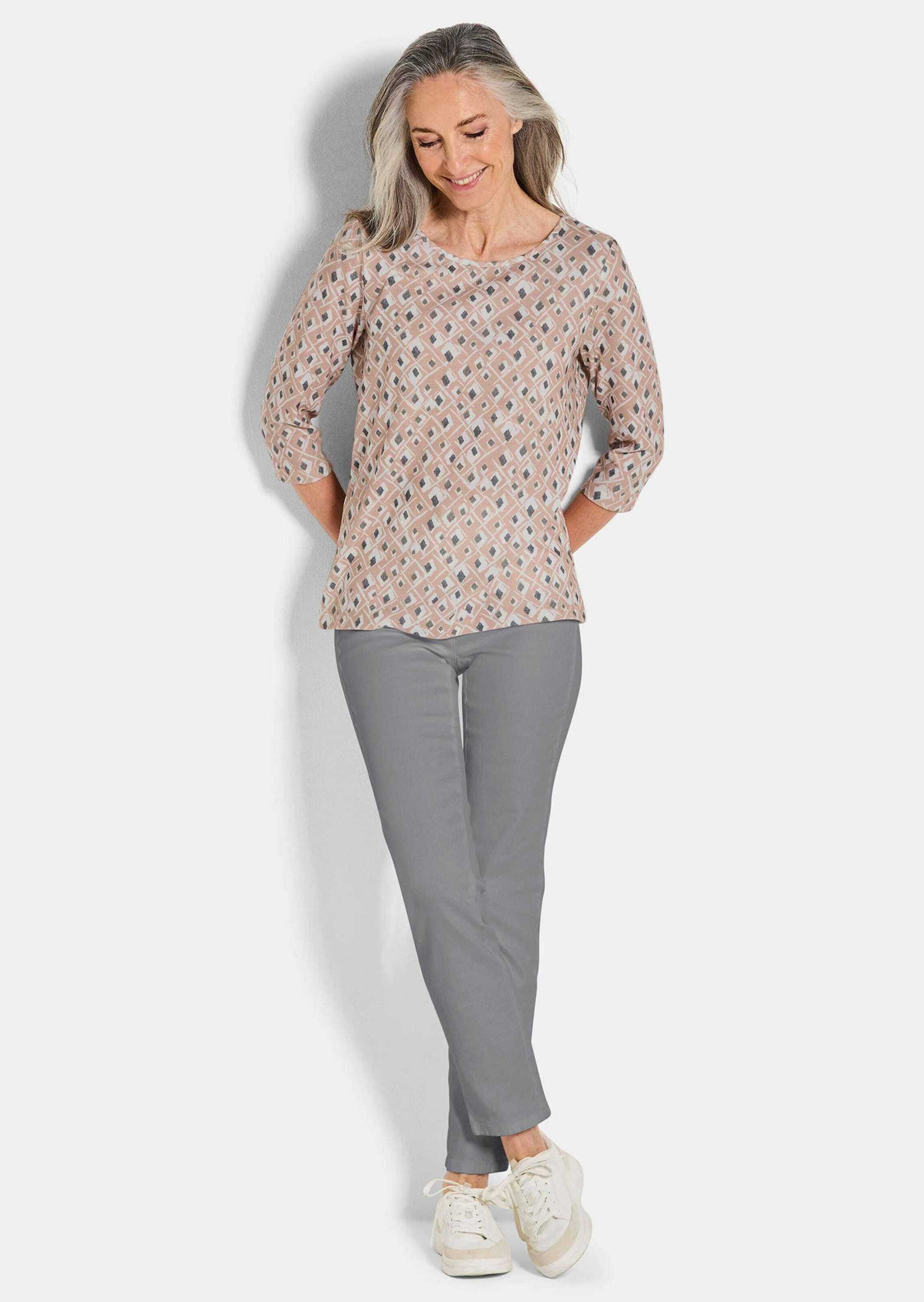 GOLDNER Print-Shirt "Kurzgröße Halbarm Viskoseshirt im Allover-Design" U-Bo günstig online kaufen